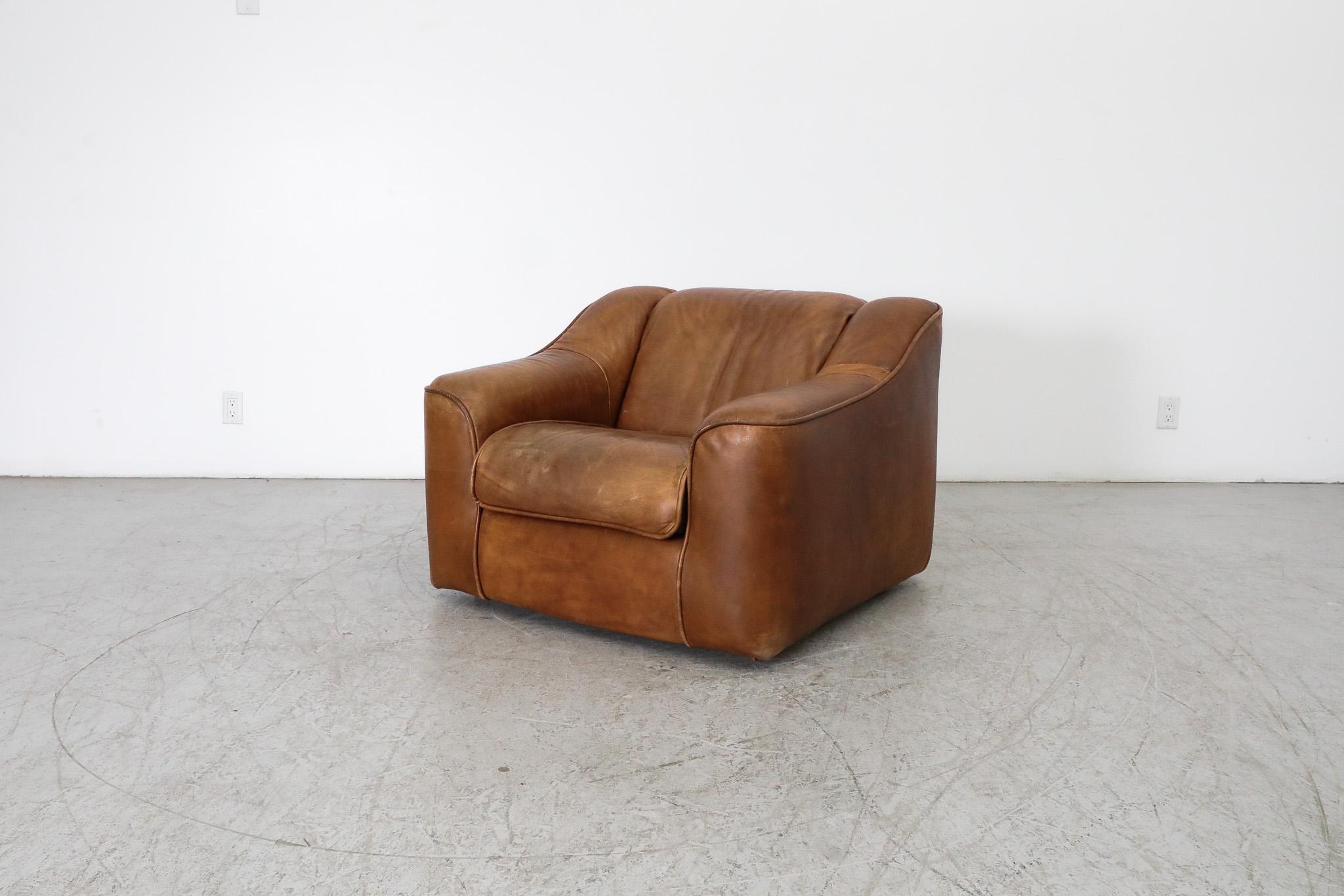 Mid-Century De Sede Style Leather Lounge Chair 14