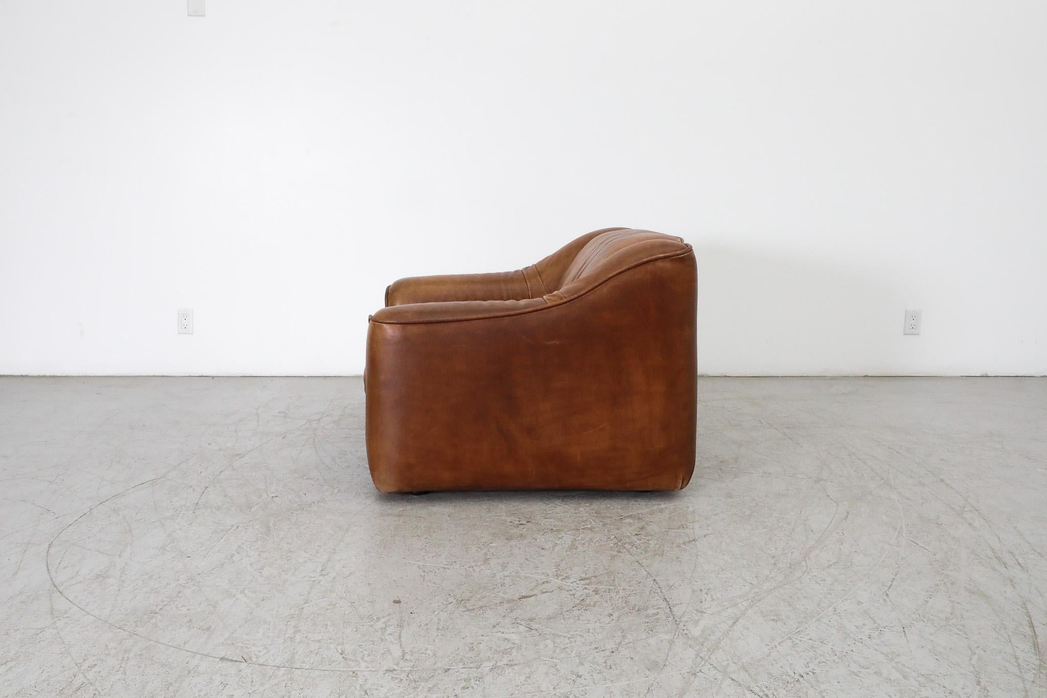 Mid-Century De Sede Style Leather Lounge Chair In Good Condition In Los Angeles, CA