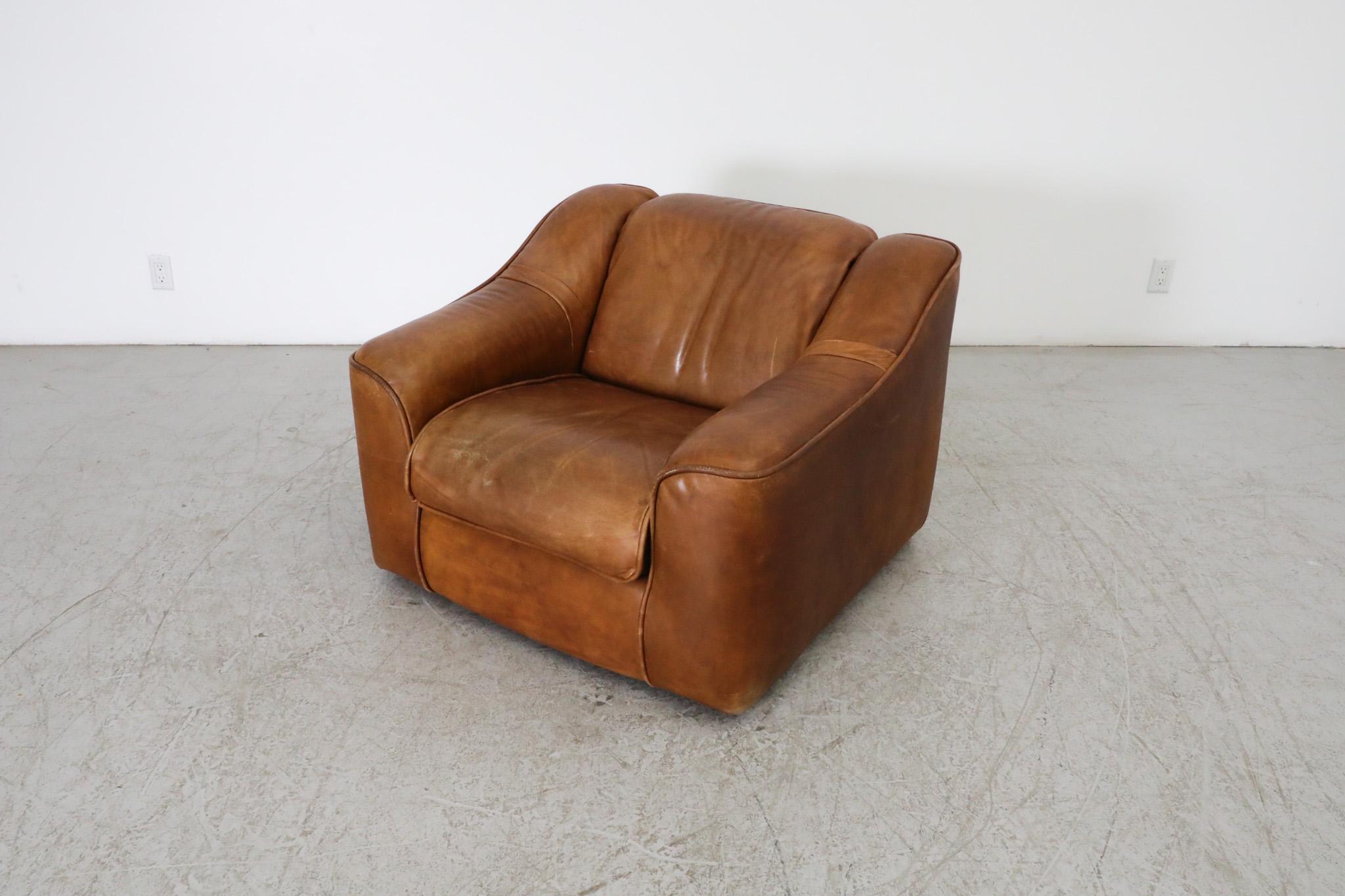 Mid-Century De Sede Style Leather Lounge Chair 2
