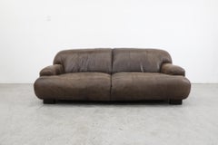 Mid-Century De Sede Style Puffed Brown Leather Sofa