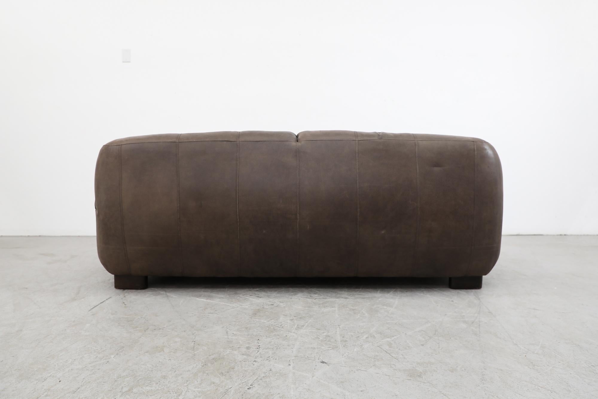 20th Century Mid-Century De Sede Style Puffed Brown Leather Sofa