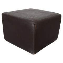 Vintage Mid-Century De Sede Style Square Chocolate Brown Leather Ottoman by Leolux