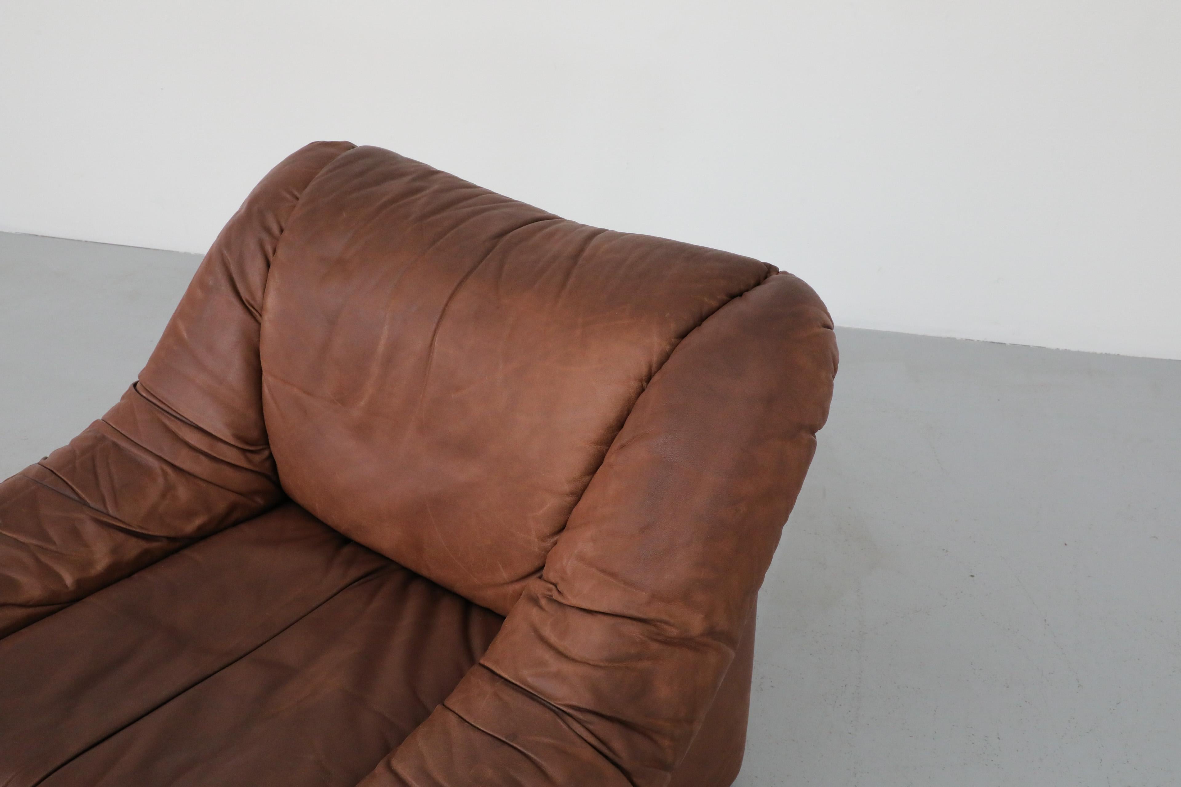 Mid-Century De Sede Style Tobacco Leather Lounge Chair 5