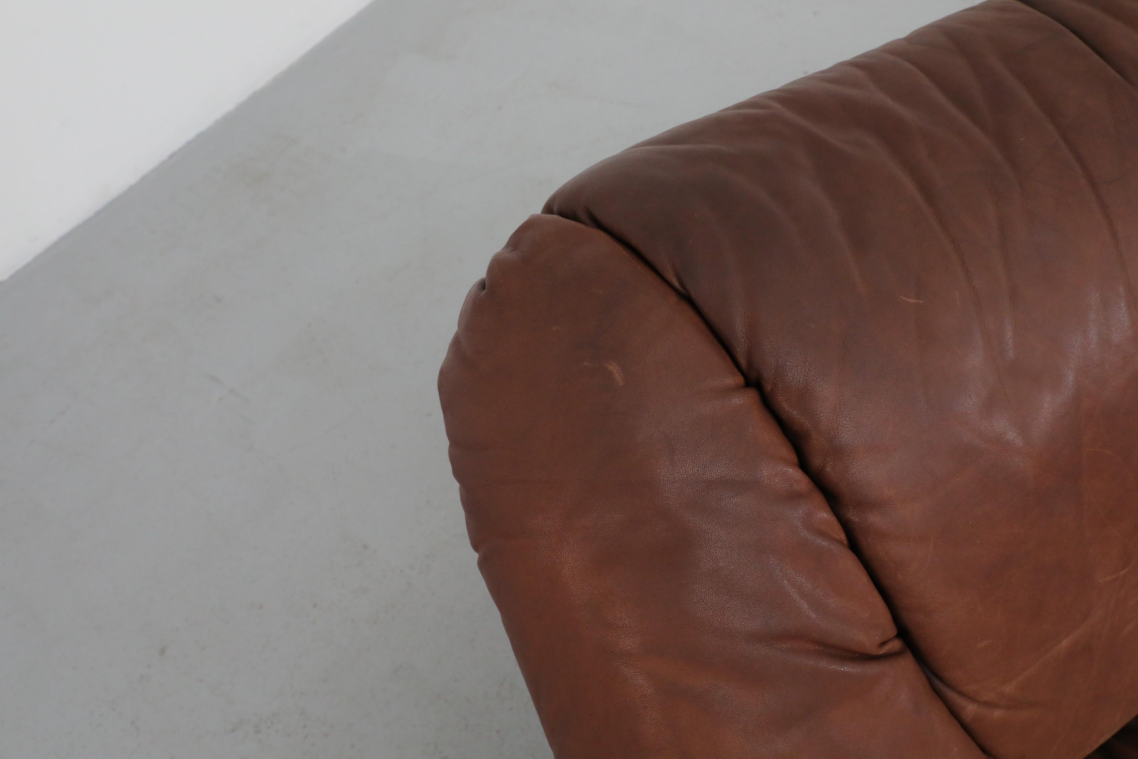 Mid-Century De Sede Style Tobacco Leather Lounge Chair 6
