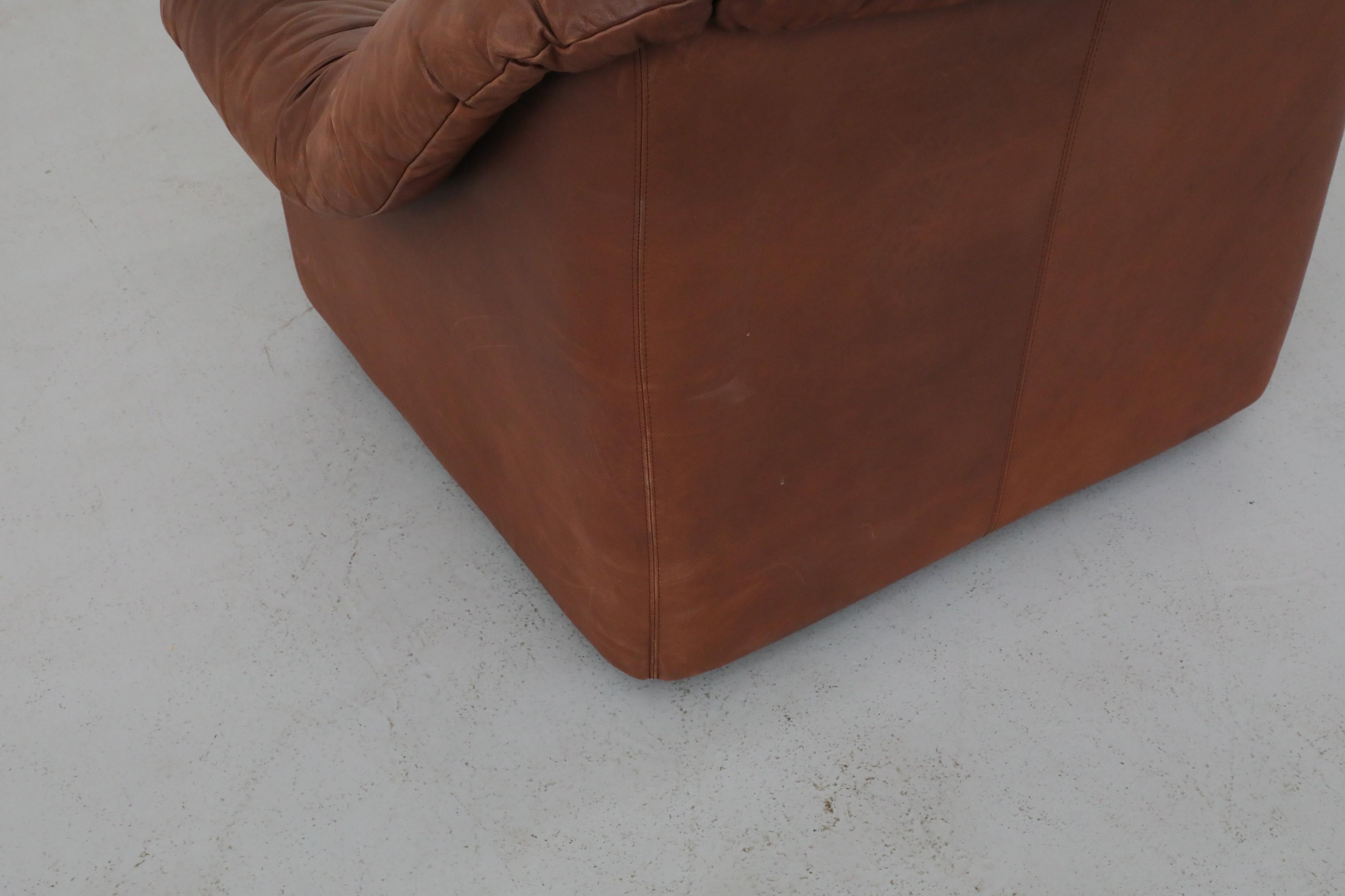 Mid-Century De Sede Style Tobacco Leather Lounge Chair 9