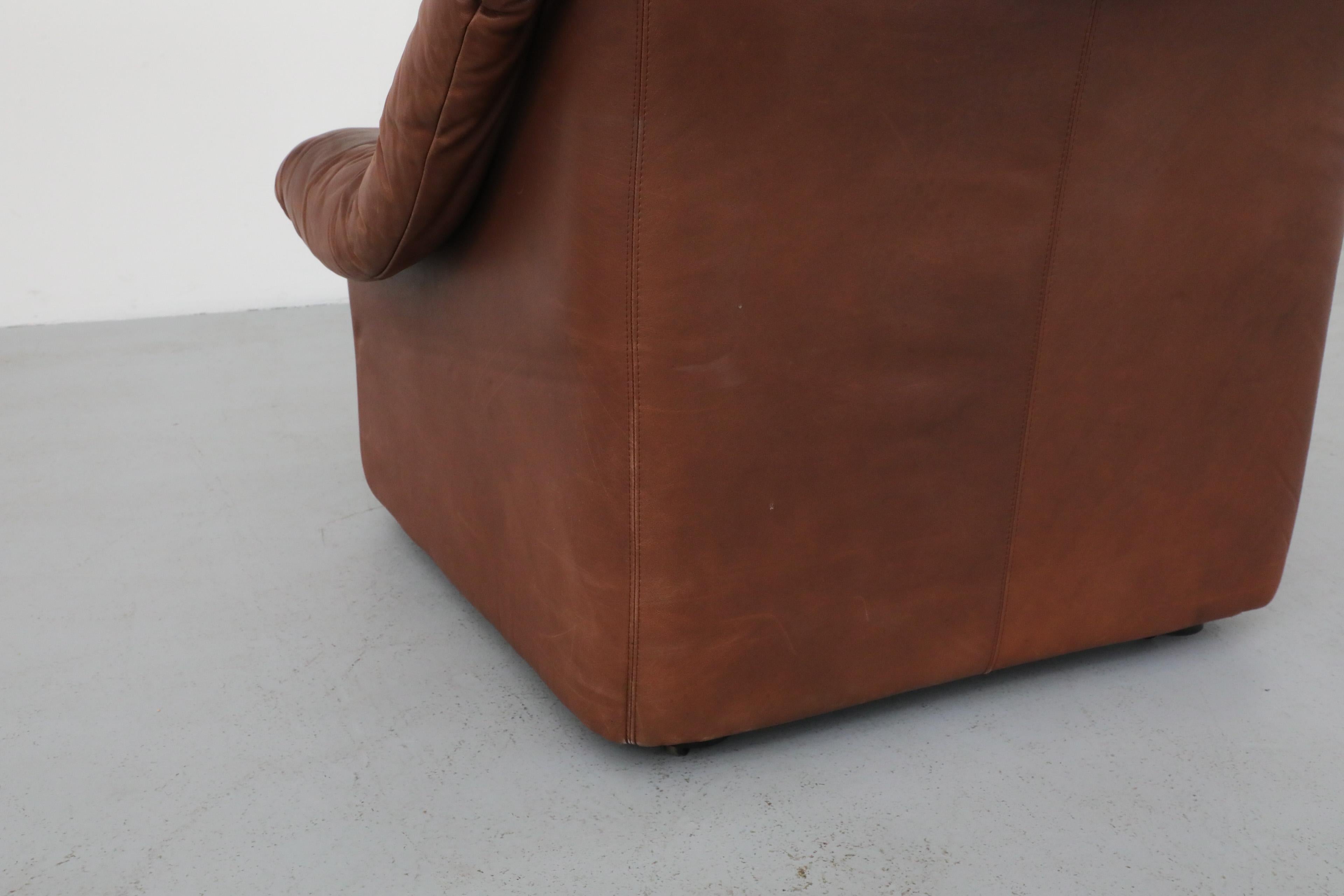Mid-Century De Sede Style Tobacco Leather Lounge Chair 10