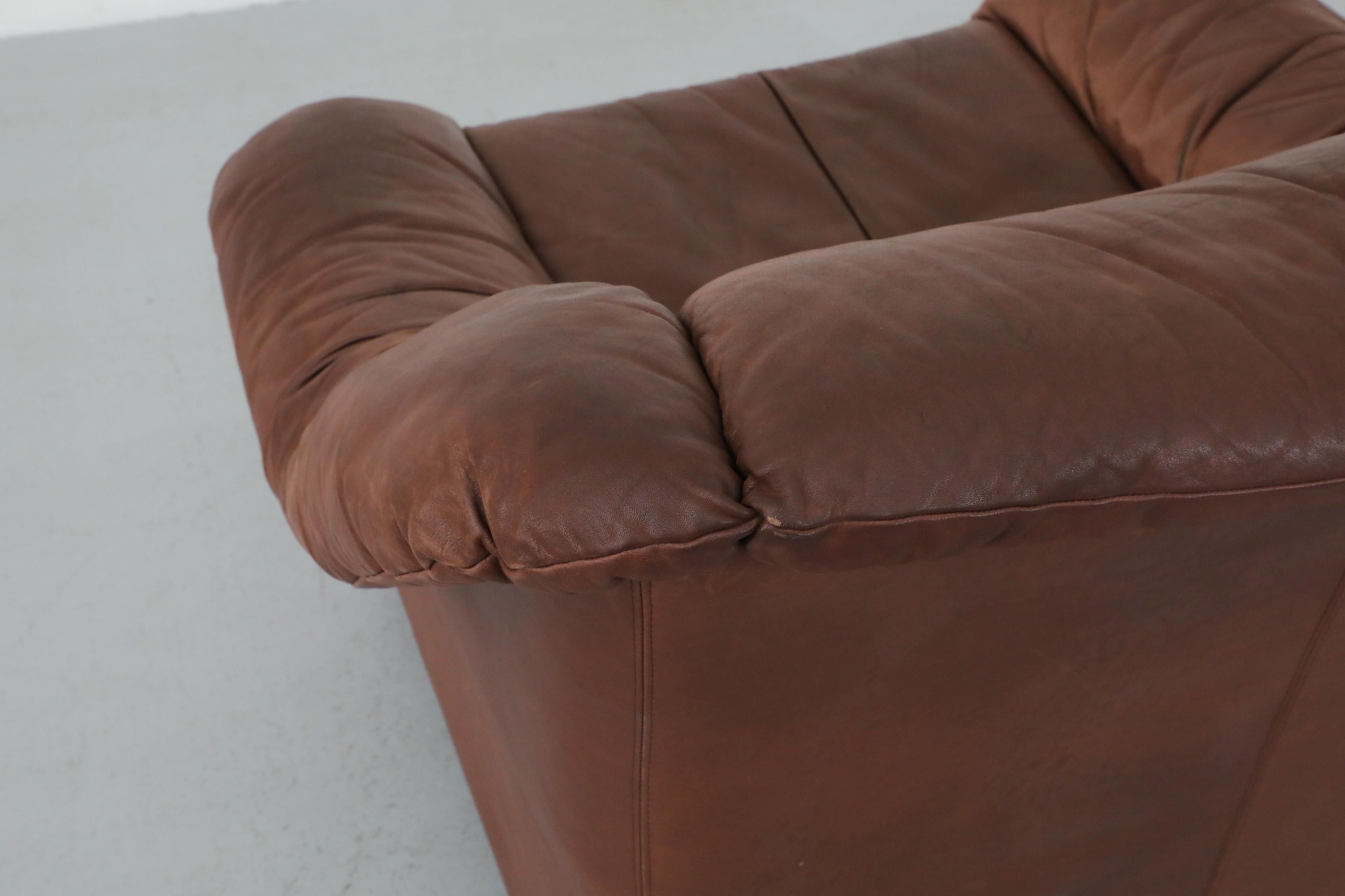 Mid-Century De Sede Style Tobacco Leather Lounge Chair 11