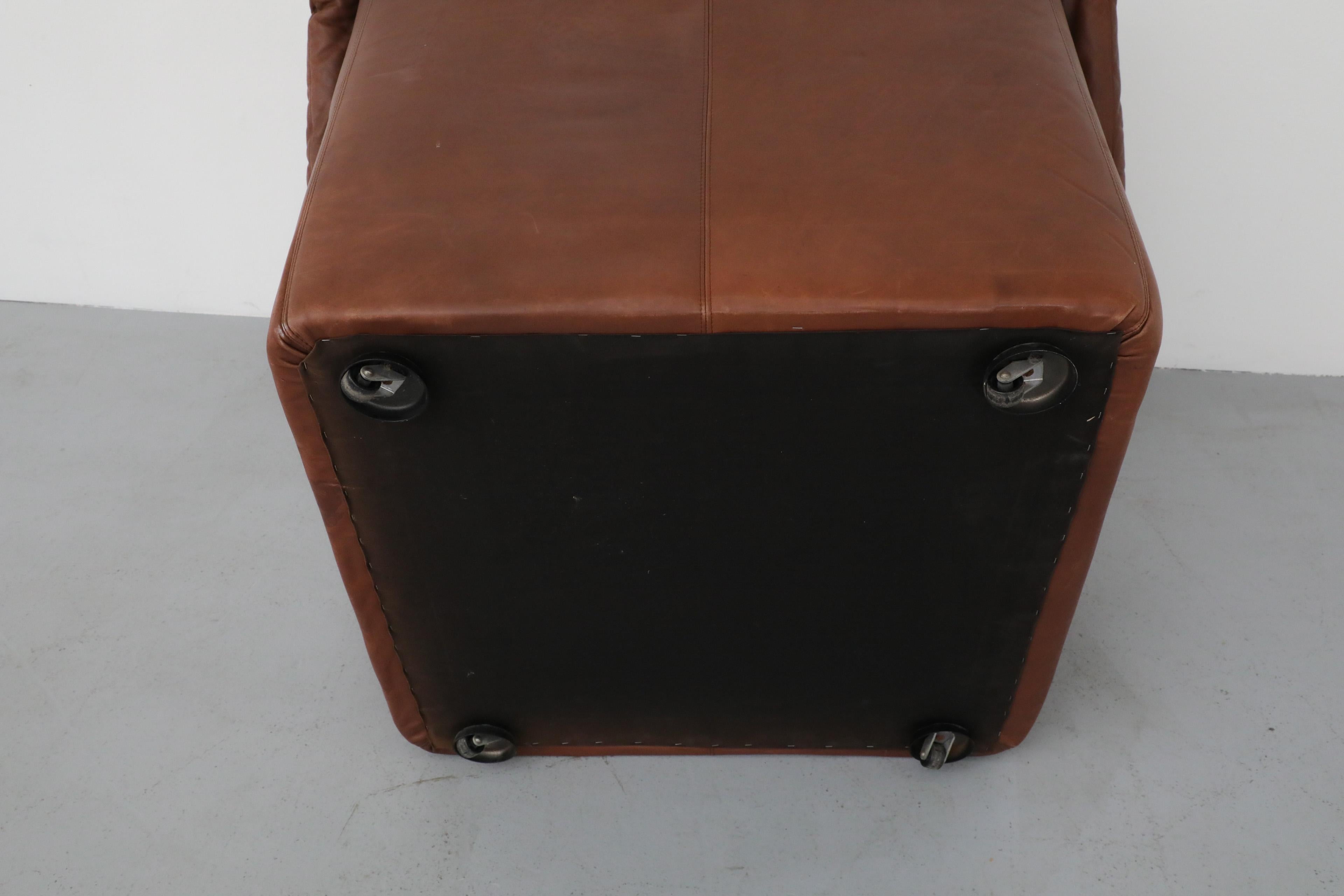 Mid-Century De Sede Style Tobacco Leather Lounge Chair 12