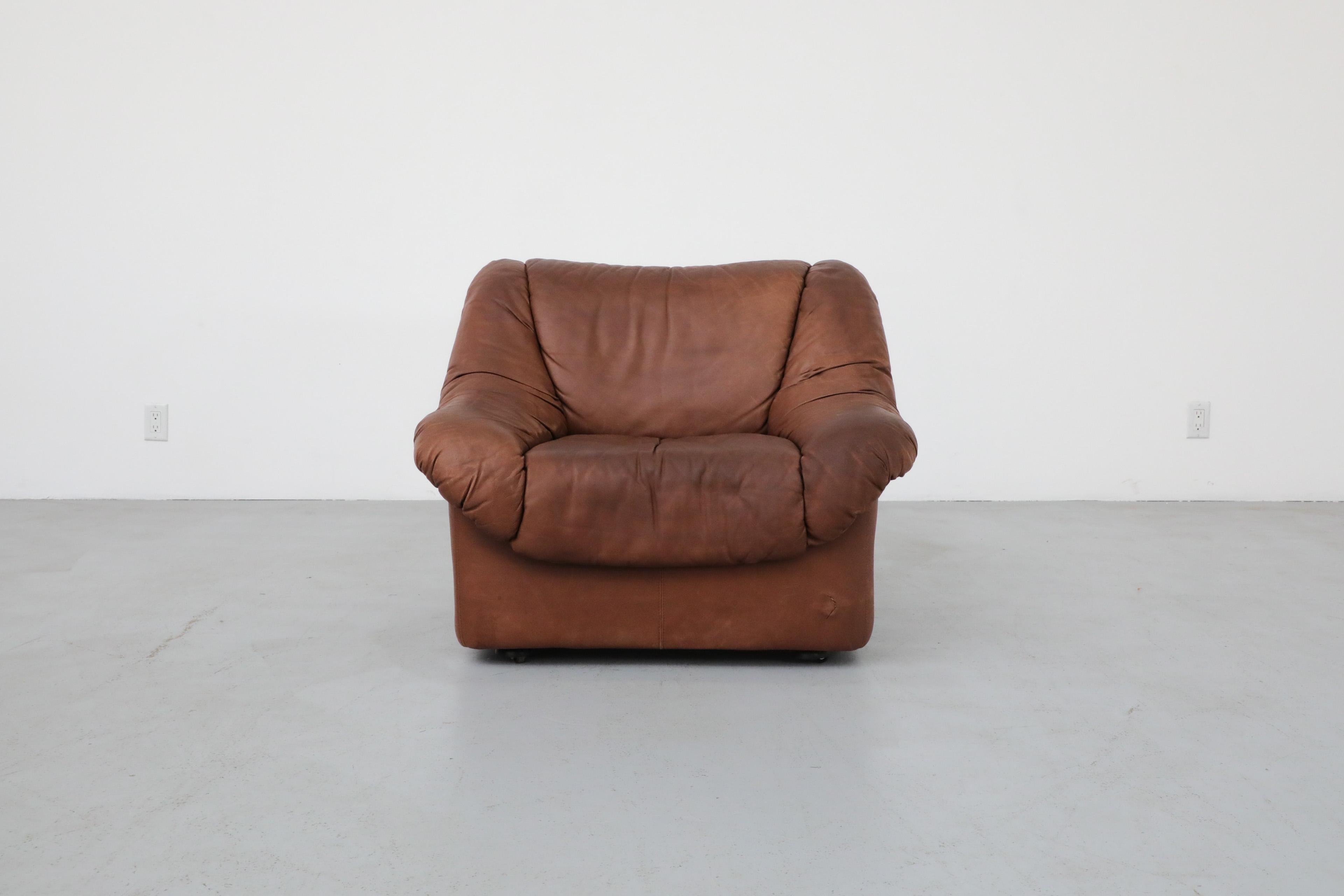 Mid-Century Modern Mid-Century De Sede Style Tobacco Leather Lounge Chair