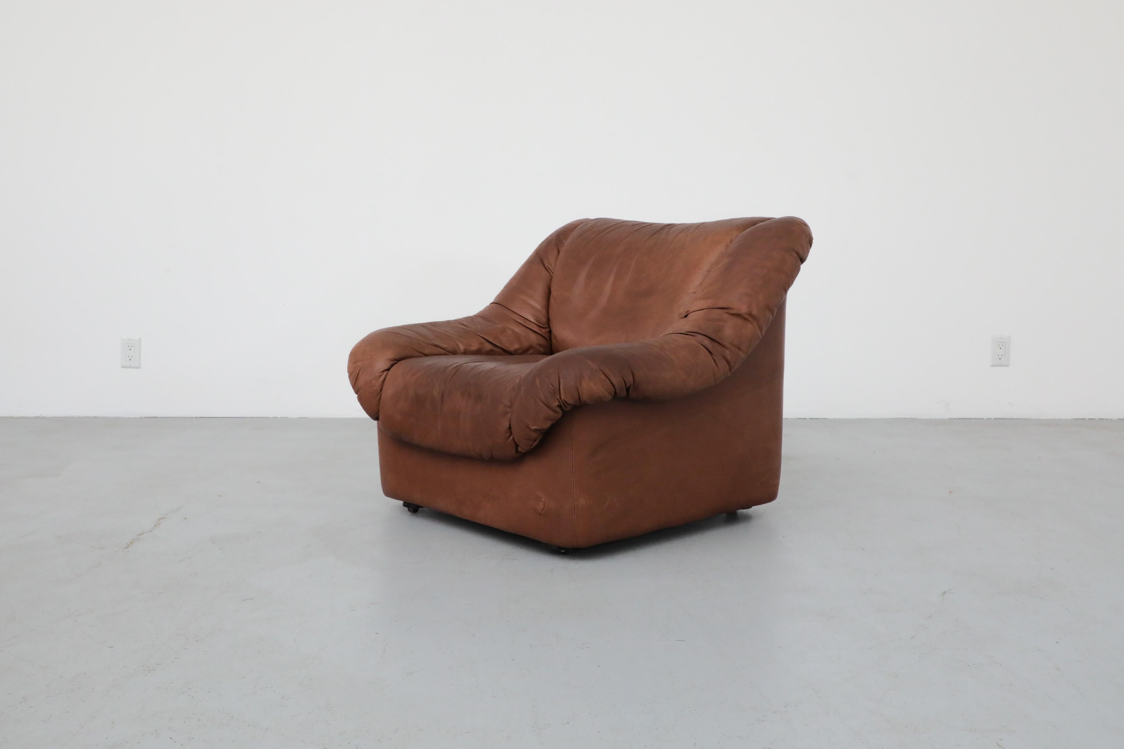 German Mid-Century De Sede Style Tobacco Leather Lounge Chair
