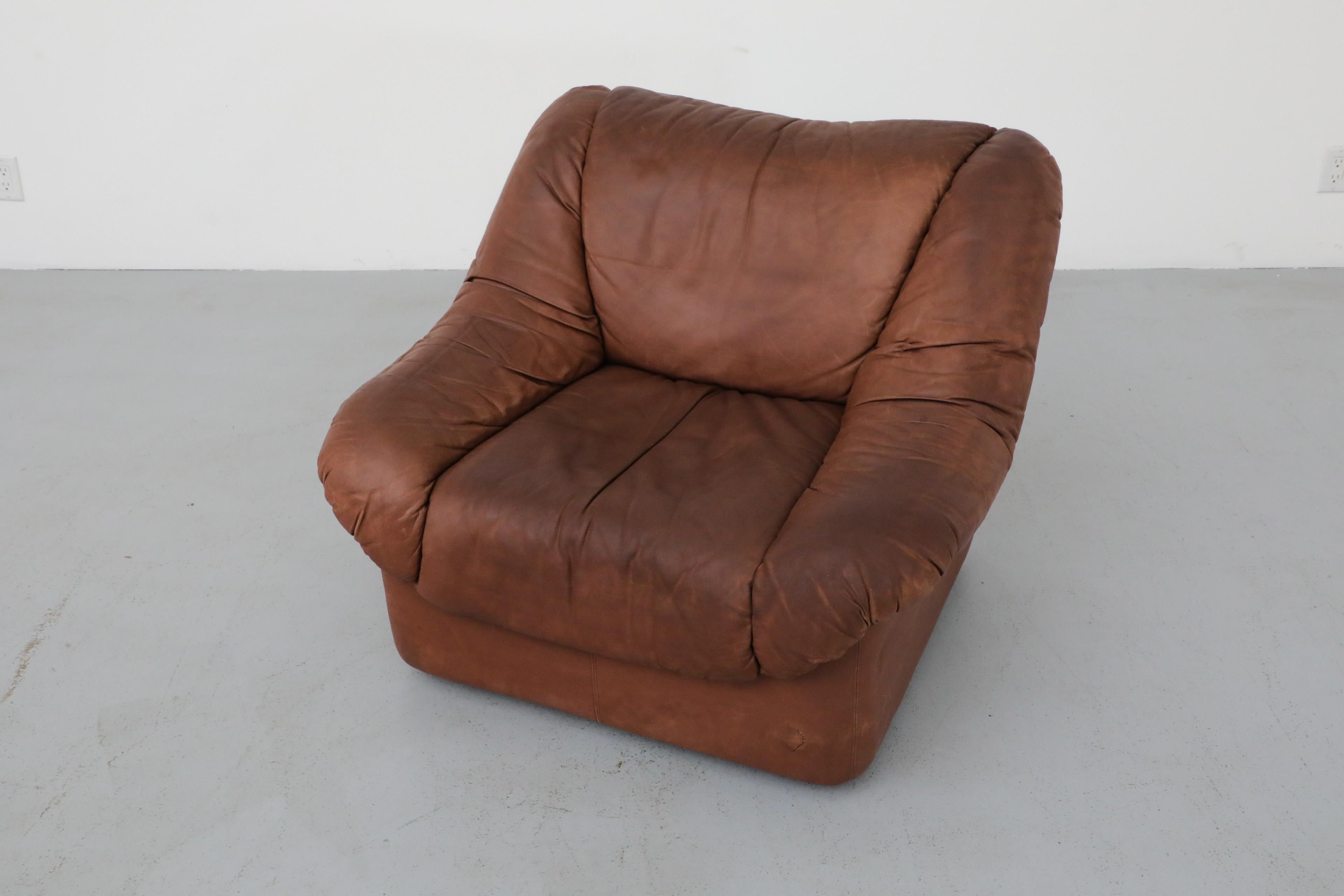 Mid-Century De Sede Style Tobacco Leather Lounge Chair 2