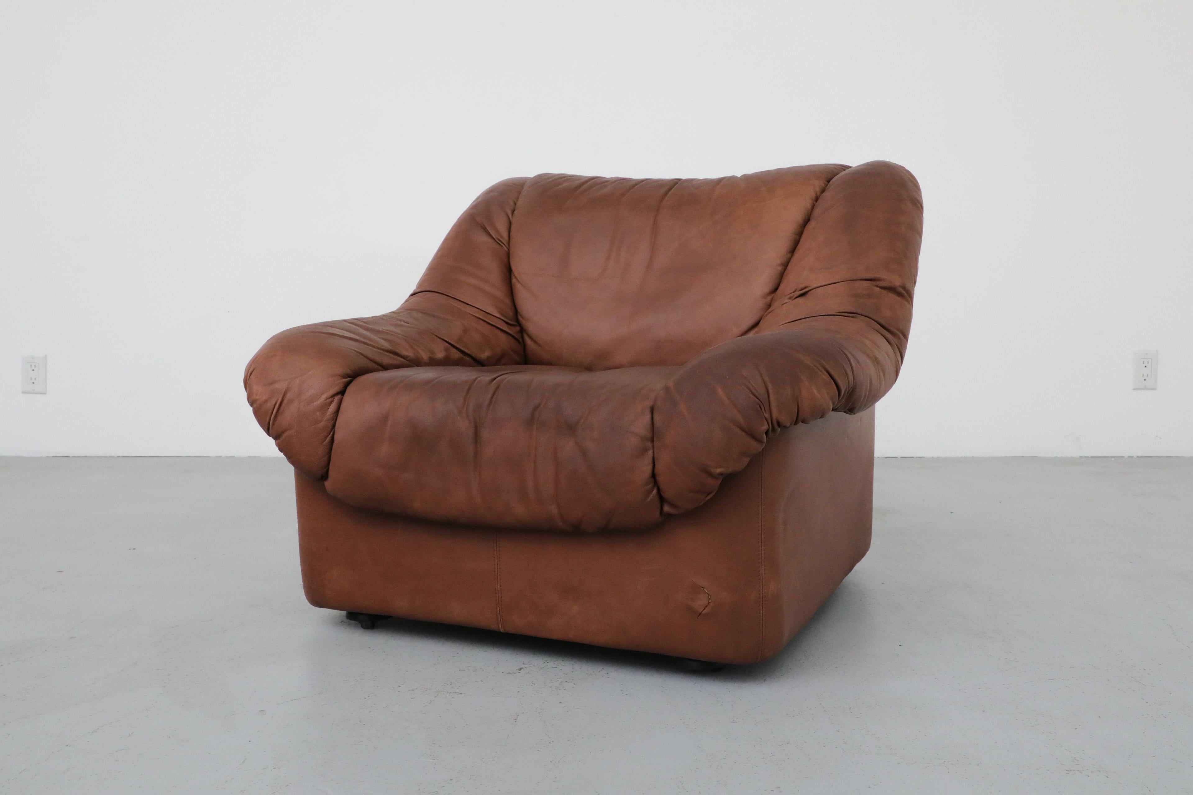 Mid-Century De Sede Style Tobacco Leather Lounge Chair 3