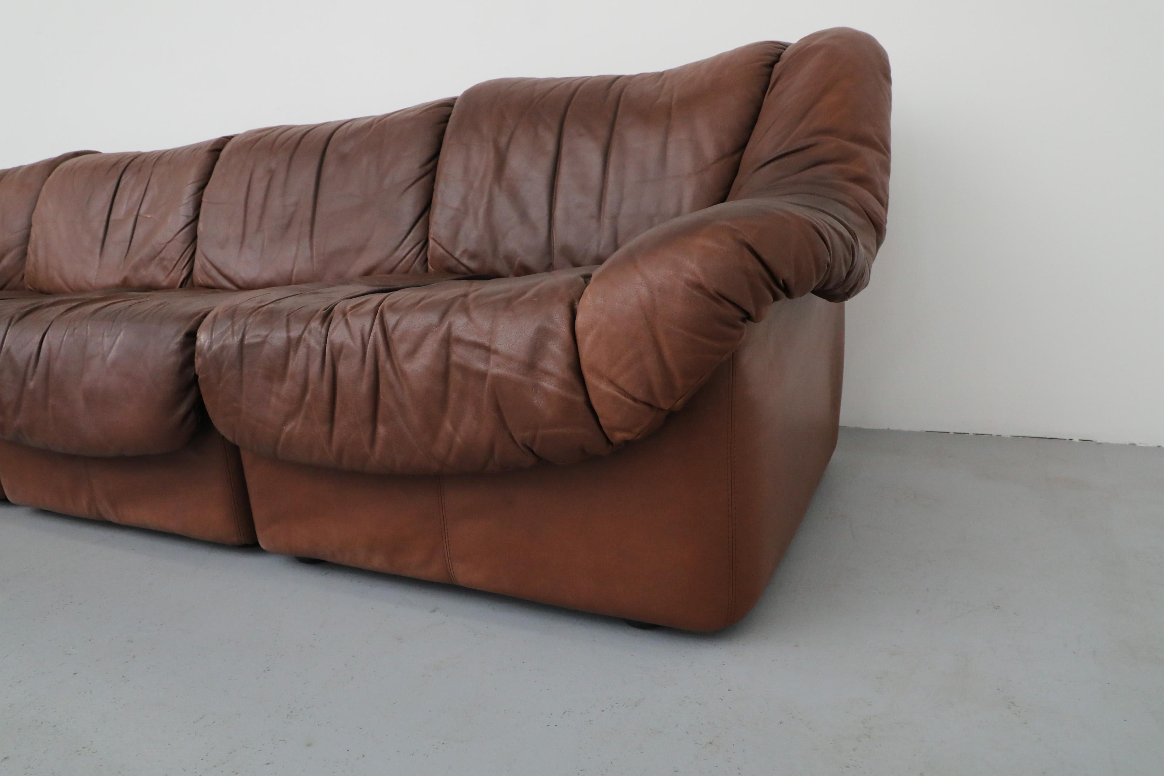 Canapé sectionnel modulaire de style De Sede du milieu du siècle 5 pièces en cuir pour fumeurs en vente 4