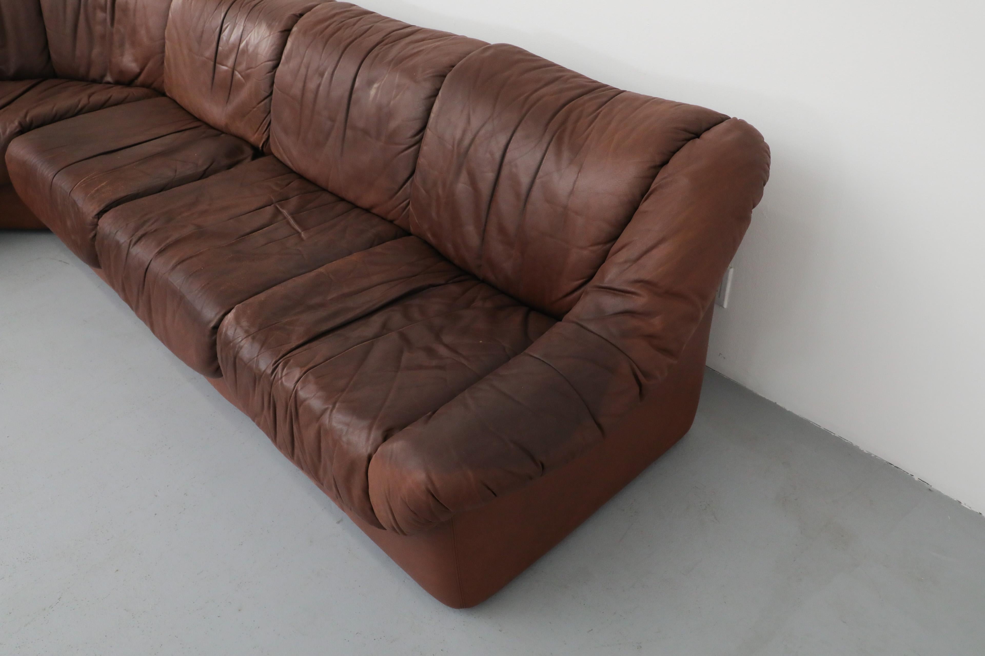 Canapé sectionnel modulaire de style De Sede du milieu du siècle 5 pièces en cuir pour fumeurs en vente 7