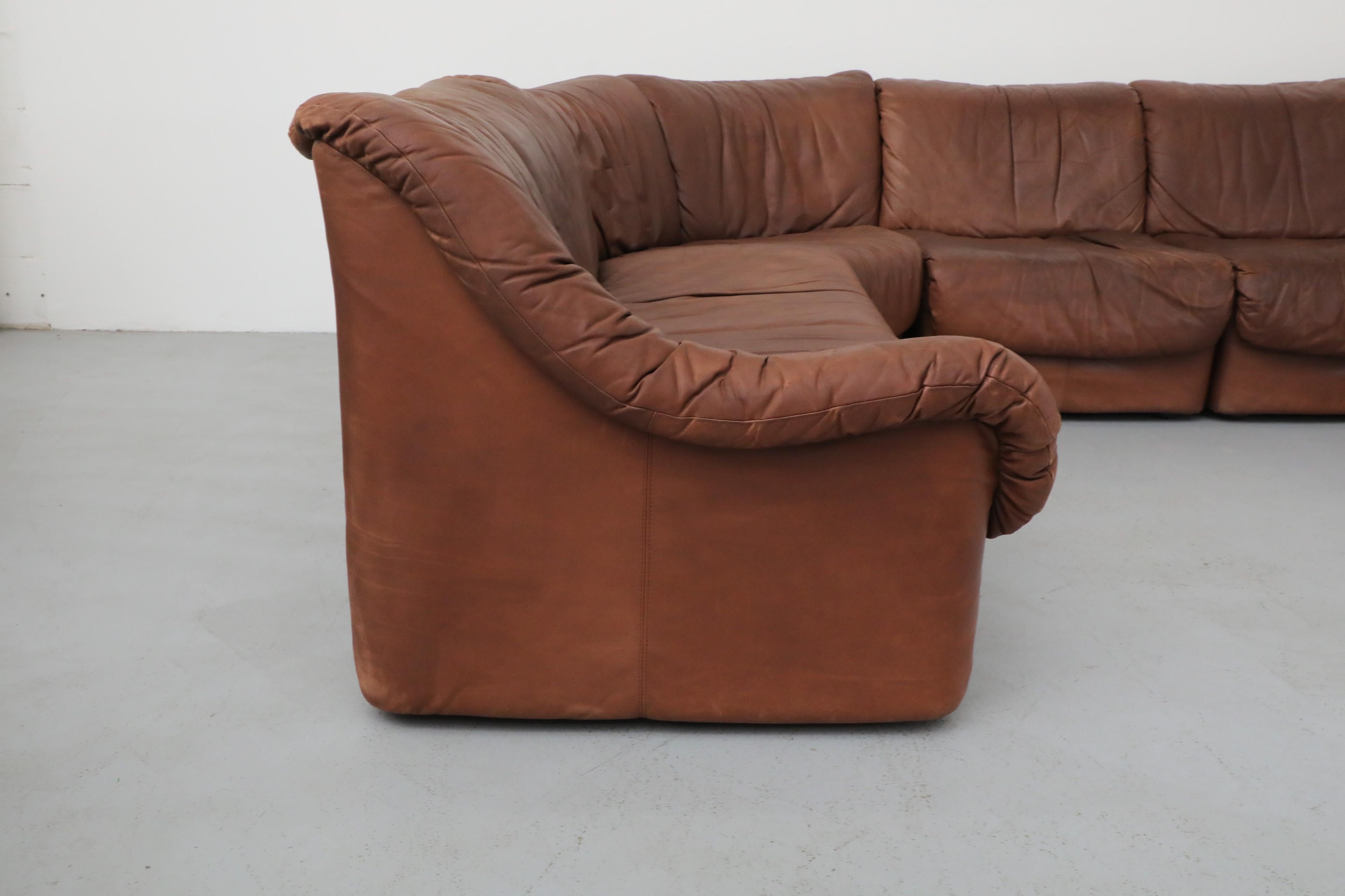 Canapé sectionnel modulaire de style De Sede du milieu du siècle 5 pièces en cuir pour fumeurs en vente 9