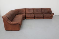 Mid-Century De Sede Style 5 Piece Tobacco Leather Modular Sectional Sofa