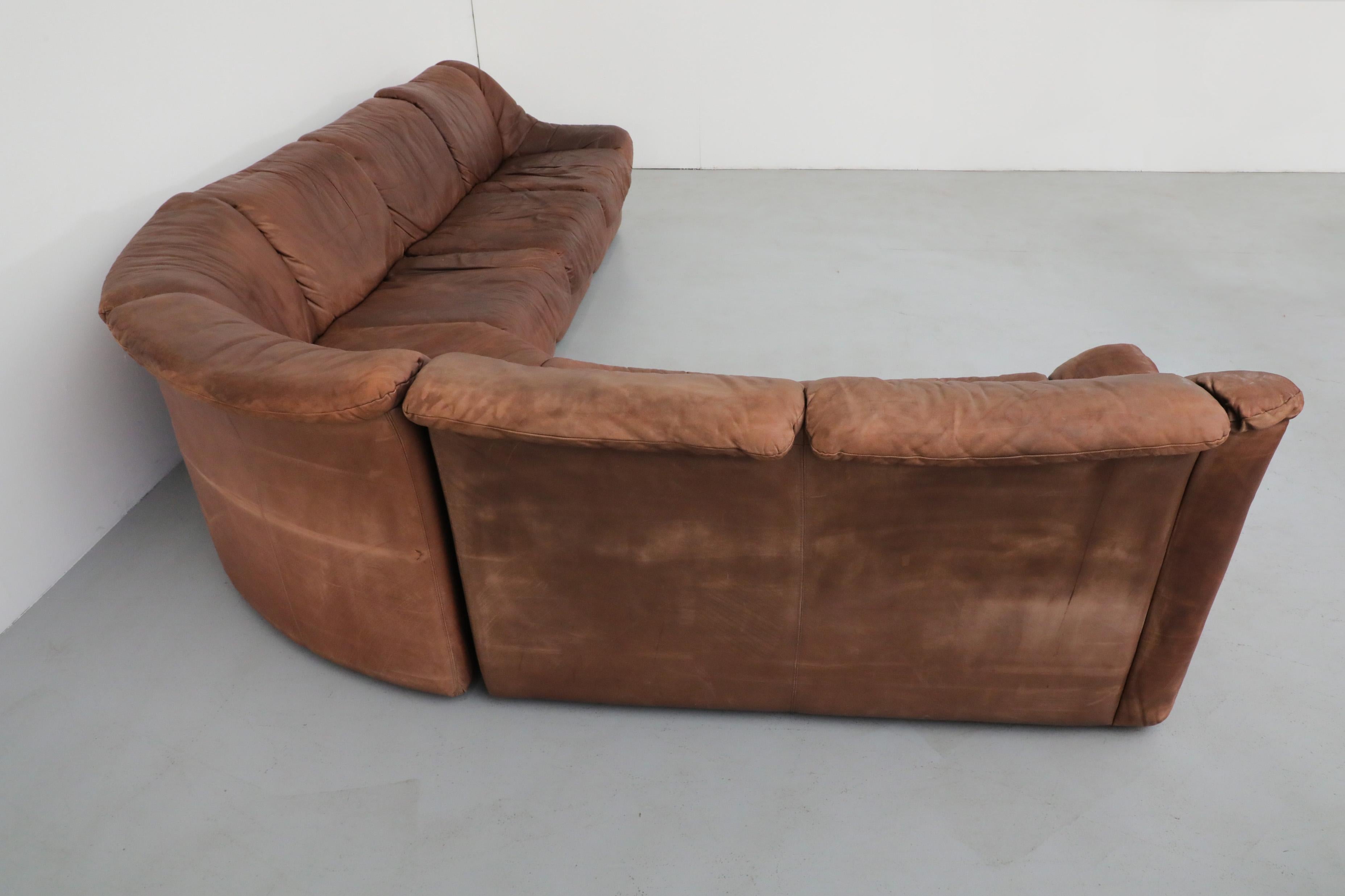 Cuir Canapé sectionnel modulaire de style De Sede du milieu du siècle 5 pièces en cuir pour fumeurs en vente