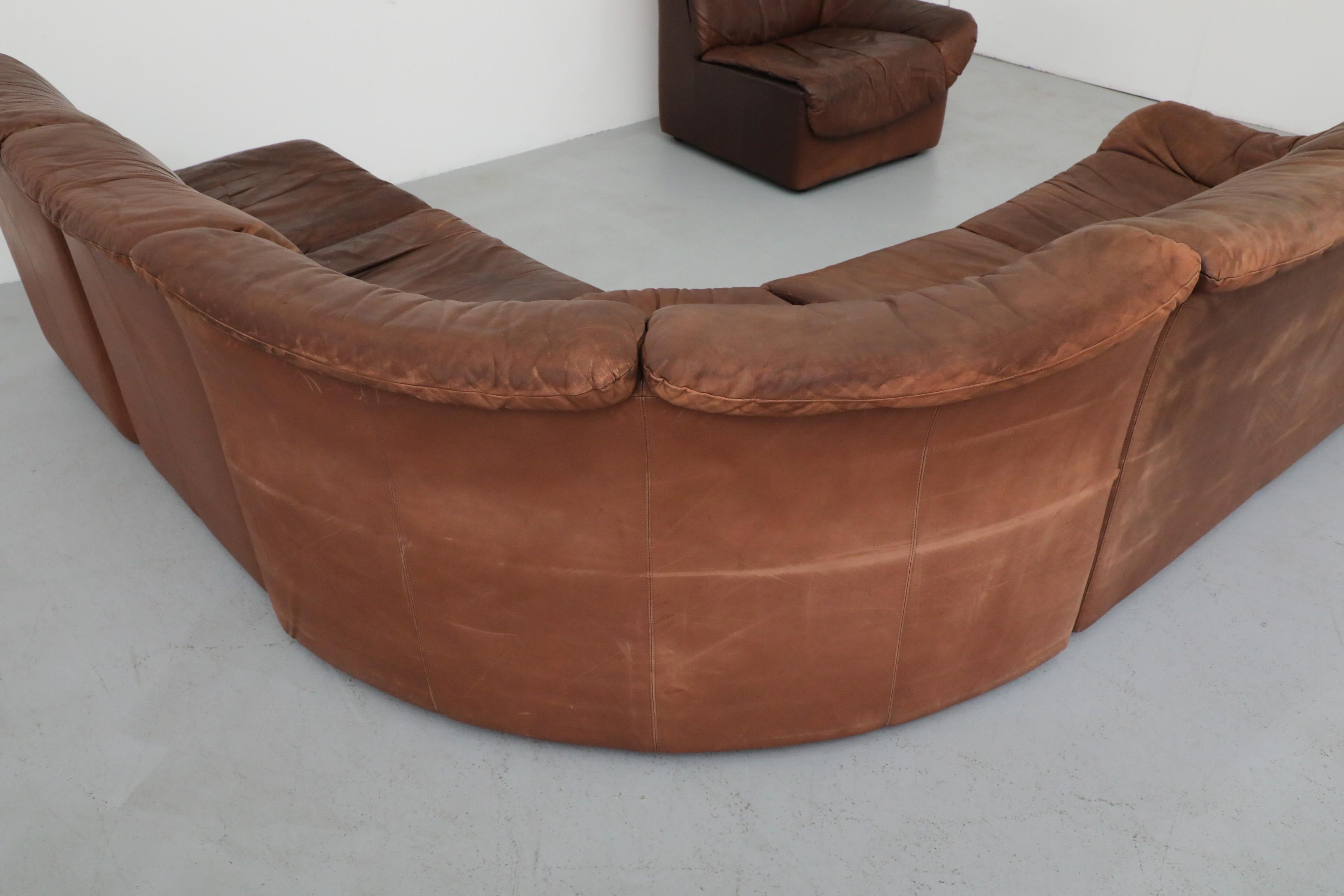 Canapé sectionnel modulaire de style De Sede du milieu du siècle 5 pièces en cuir pour fumeurs en vente 1