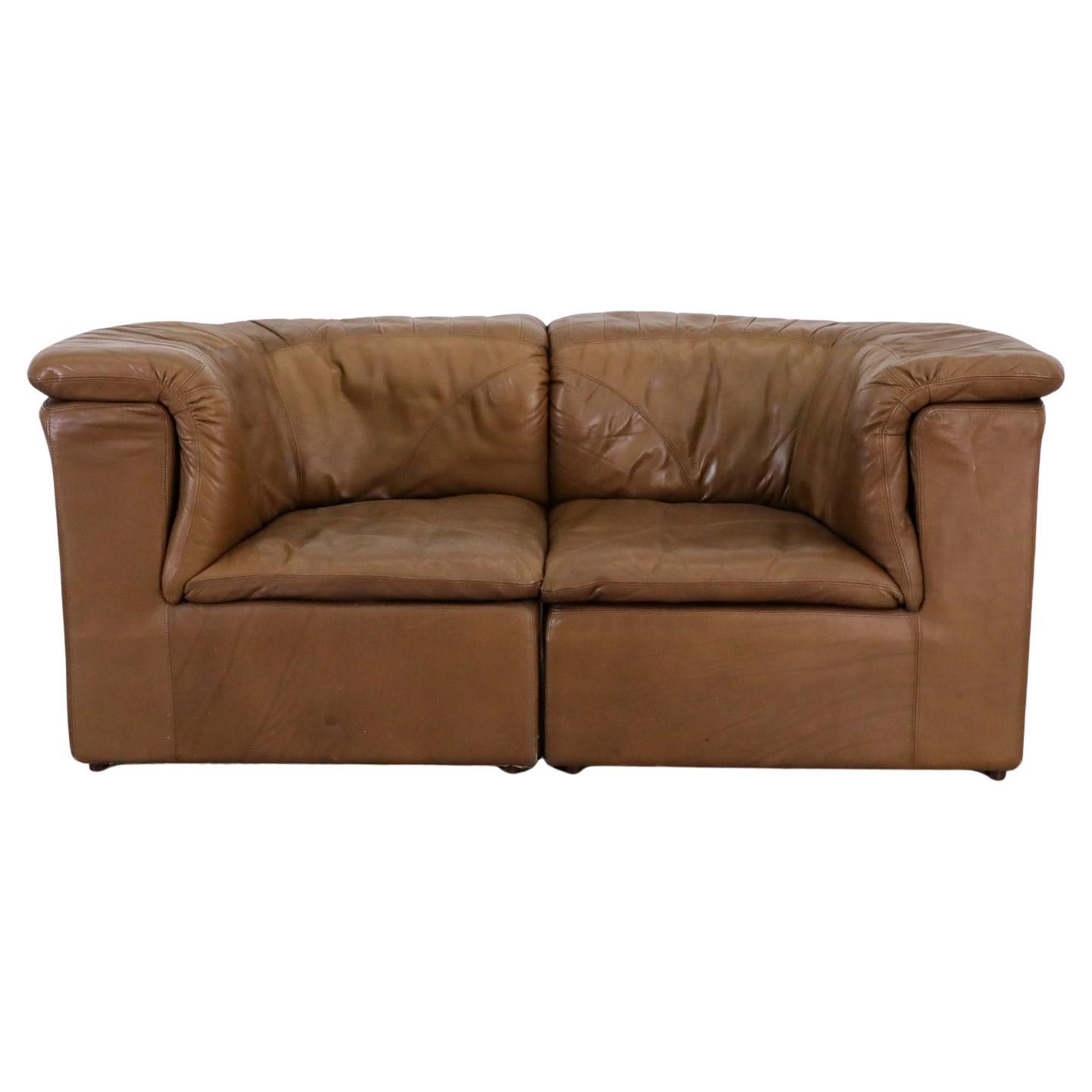 Mid-Century De Sede Style Two Piece Leather Loveseat by Laauser
