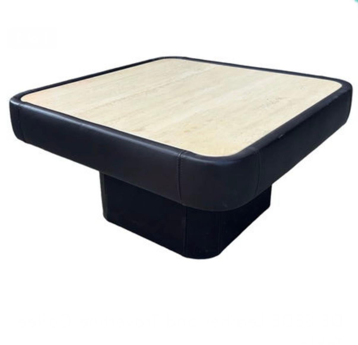 Swiss Mid century De sede travertine and Brown leather coffee table
