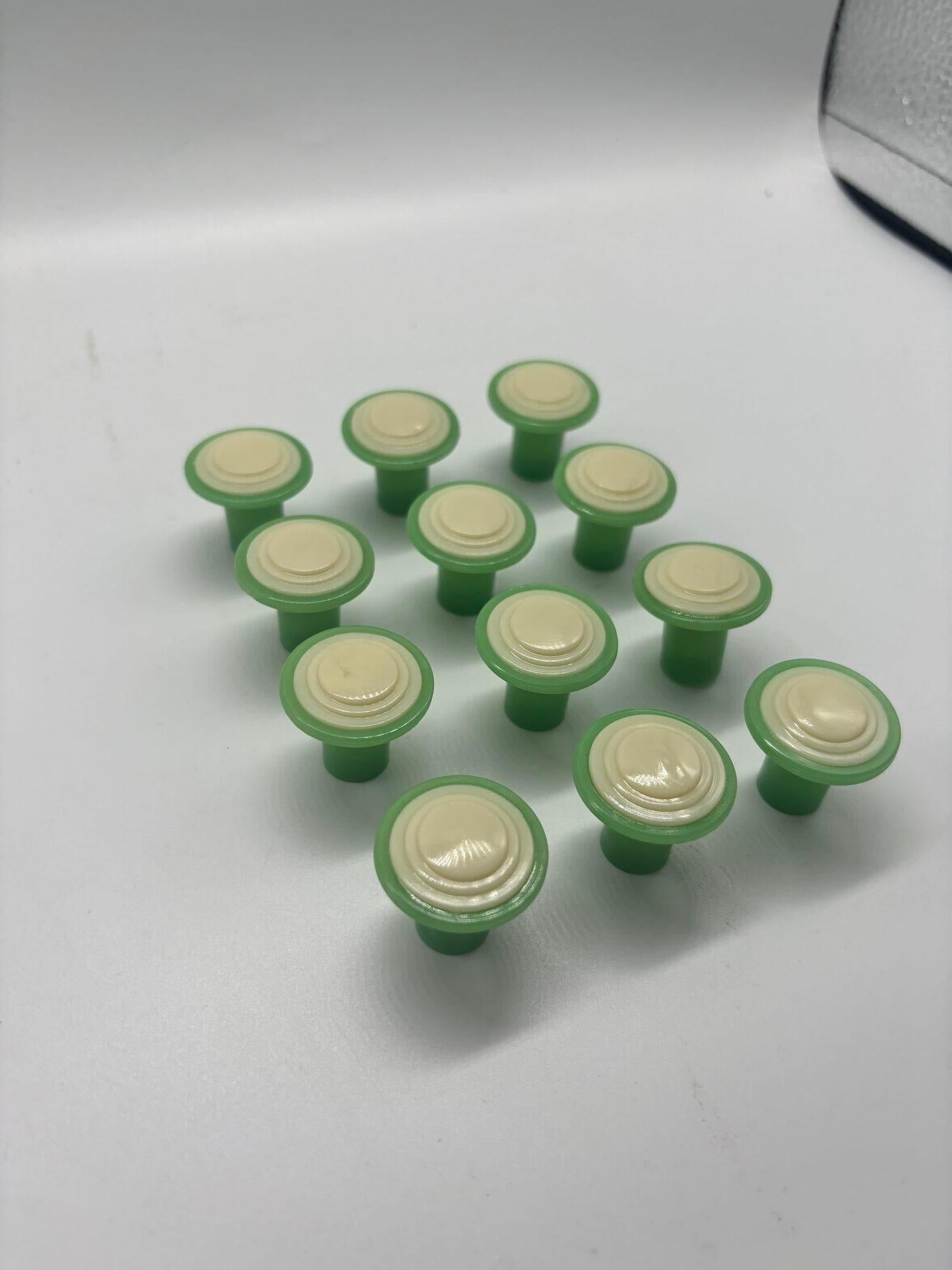 Mid Century Dead Never Used Stock Green and Ivory Bakelite Drawer Pulls In Excellent Condition In Van Nuys, CA