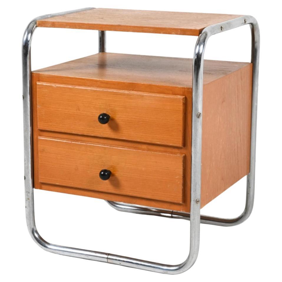 Woodwork Mid century Deco Bauhaus chrome 2 drawer oak nightstand