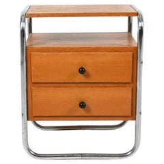 Mid century Deco Bauhaus chrome 2 drawer oak nightstand
