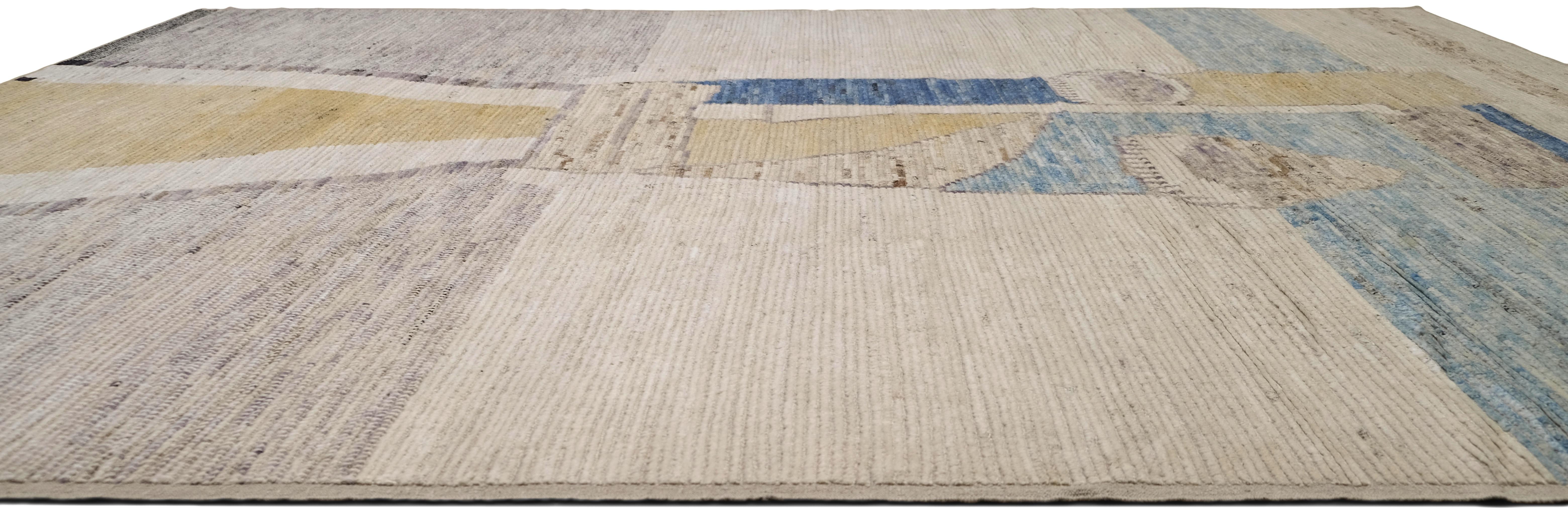 Annodato a mano Tappeto in lana multicolore con figure di metà secolo Deco 10'x13'4'' in vendita