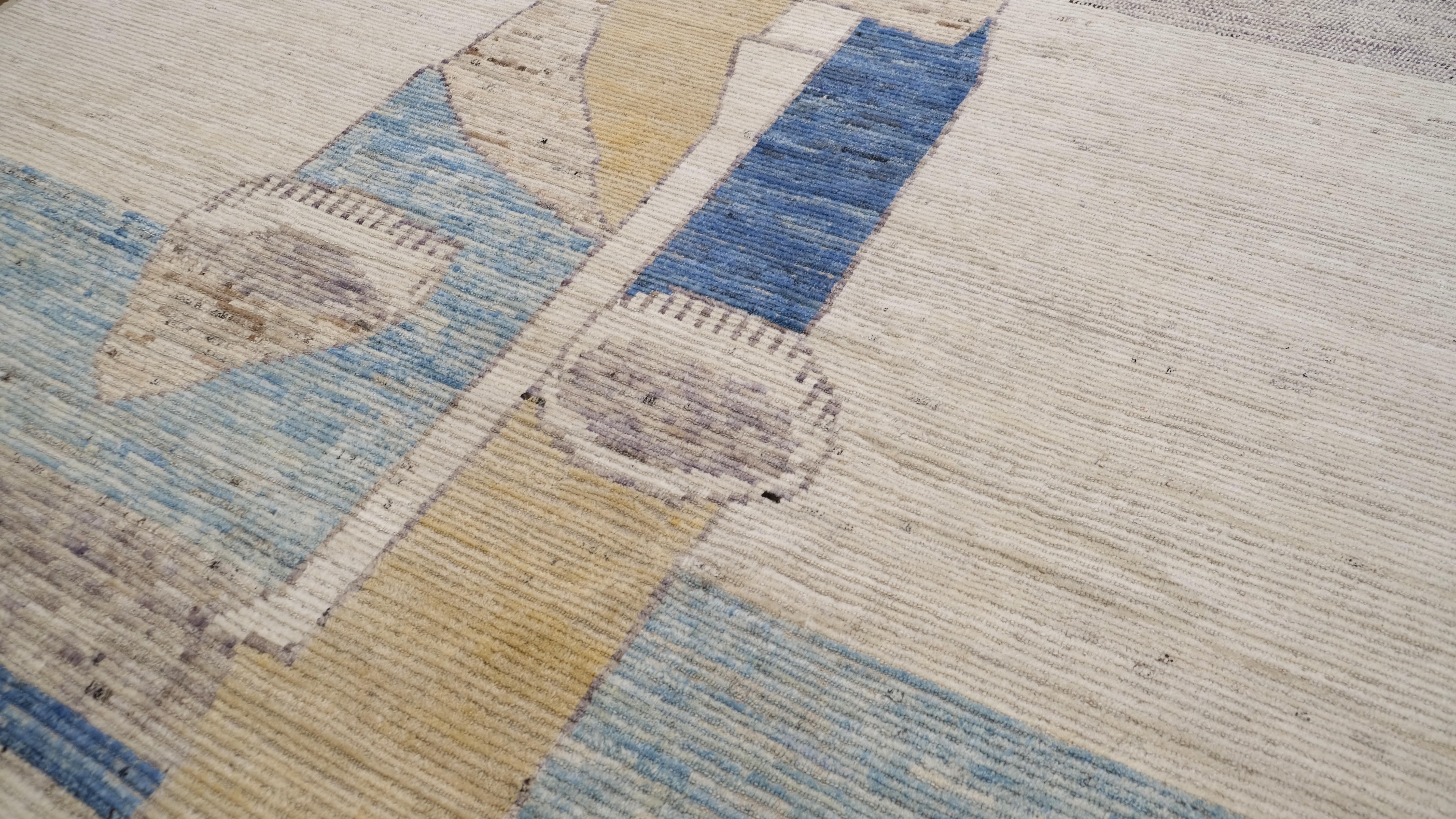 Tappeto in lana multicolore con figure di metà secolo Deco 10'x13'4'' In condizioni Nuovo in vendita a Torrance, CA
