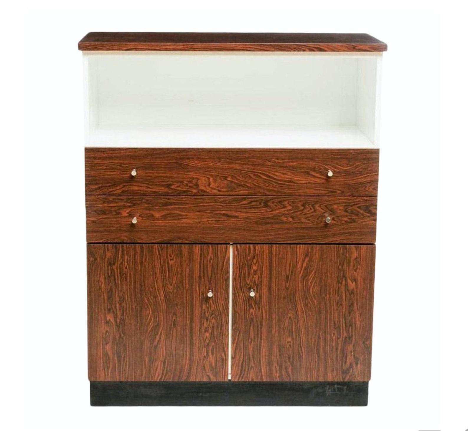 20th Century Mid-Century Deco Modern Formica Rosewood Cabinet  For Sale