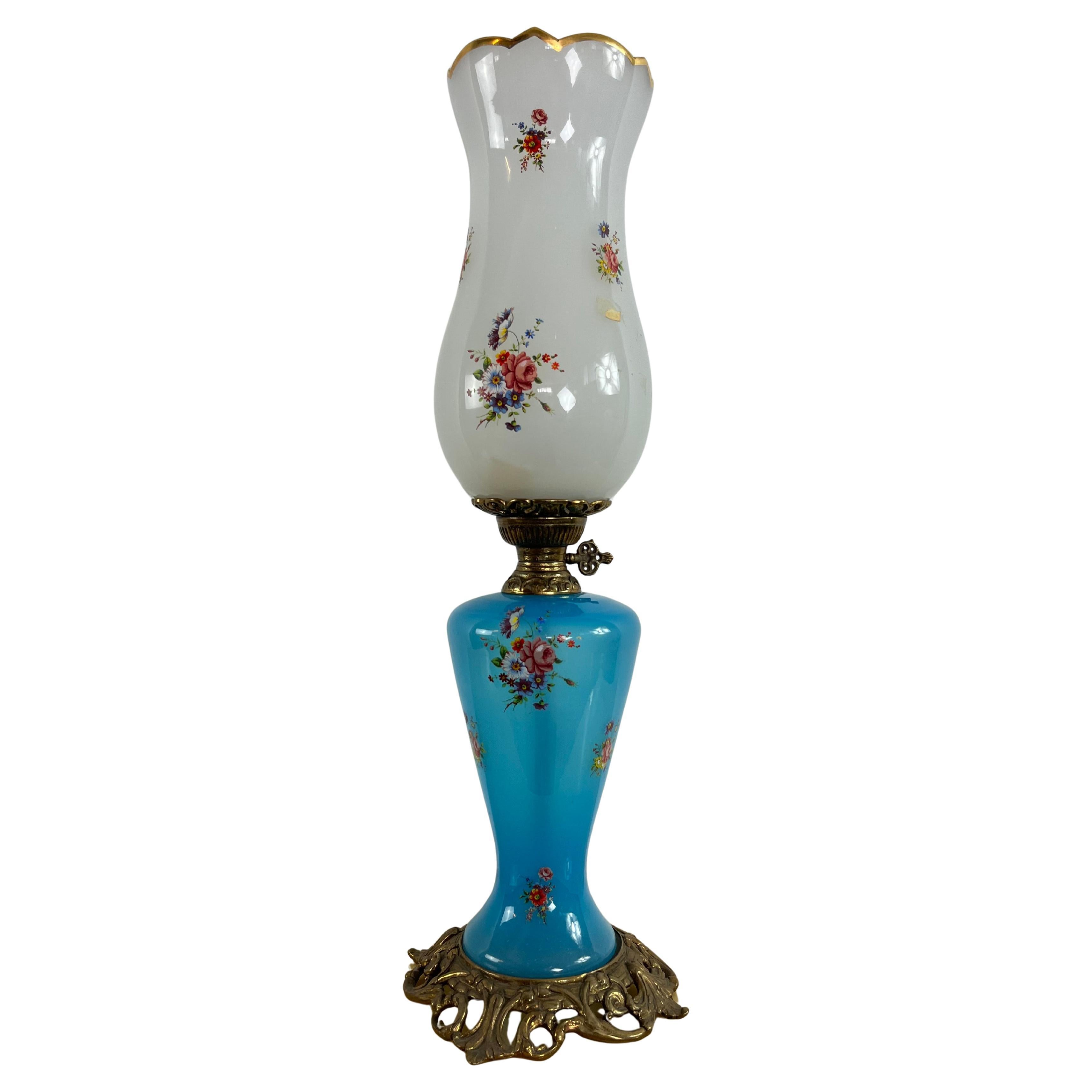 Mid-Century Decorated Opaline Murano Glass Table Lamp , 1950s