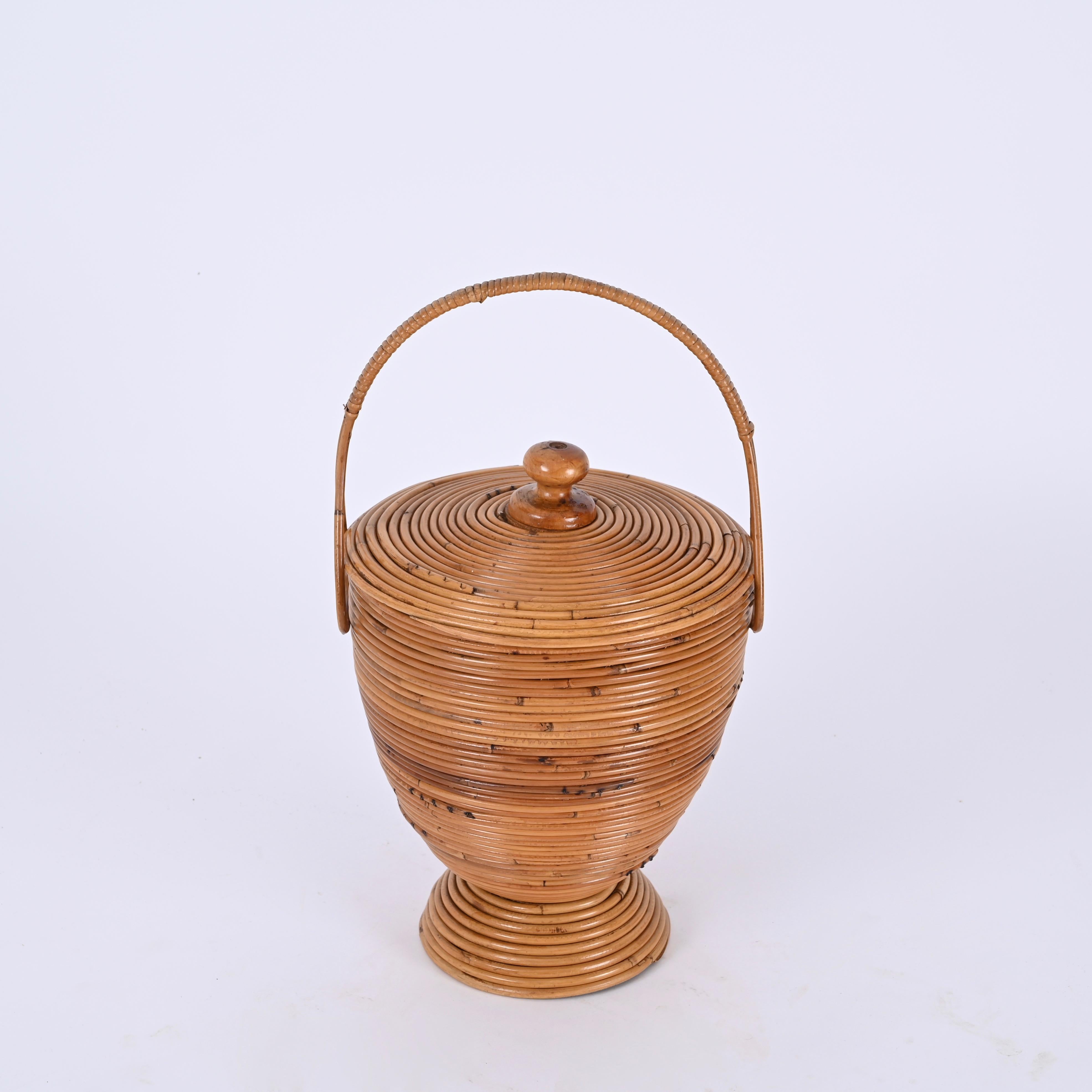 Mid-Century Decorative Basket in Rattan and Wicker by Vivai del Sud, Italy 1970s For Sale 5