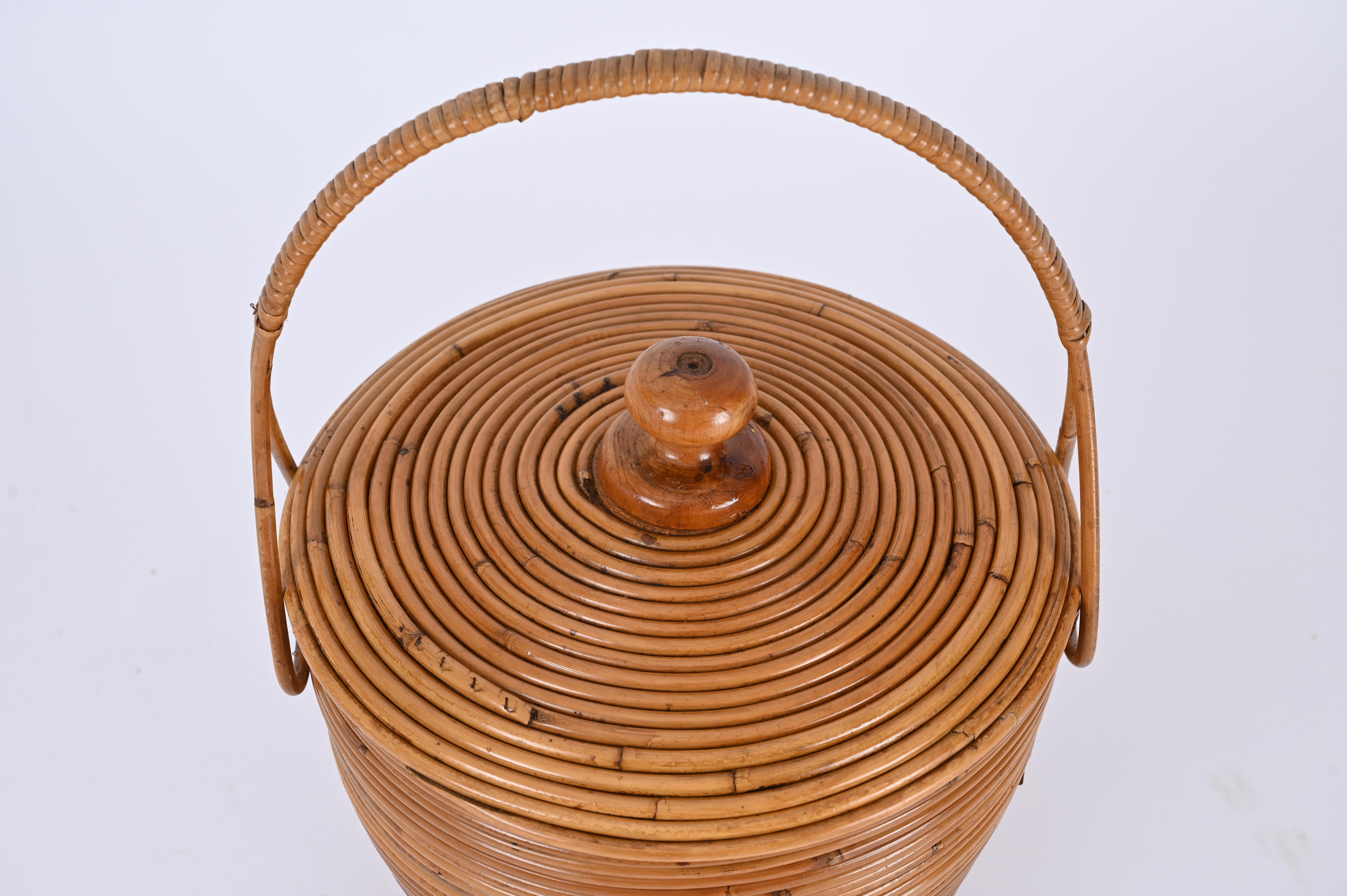Mid-Century Decorative Basket in Rattan and Wicker by Vivai del Sud, Italy 1970s For Sale 6