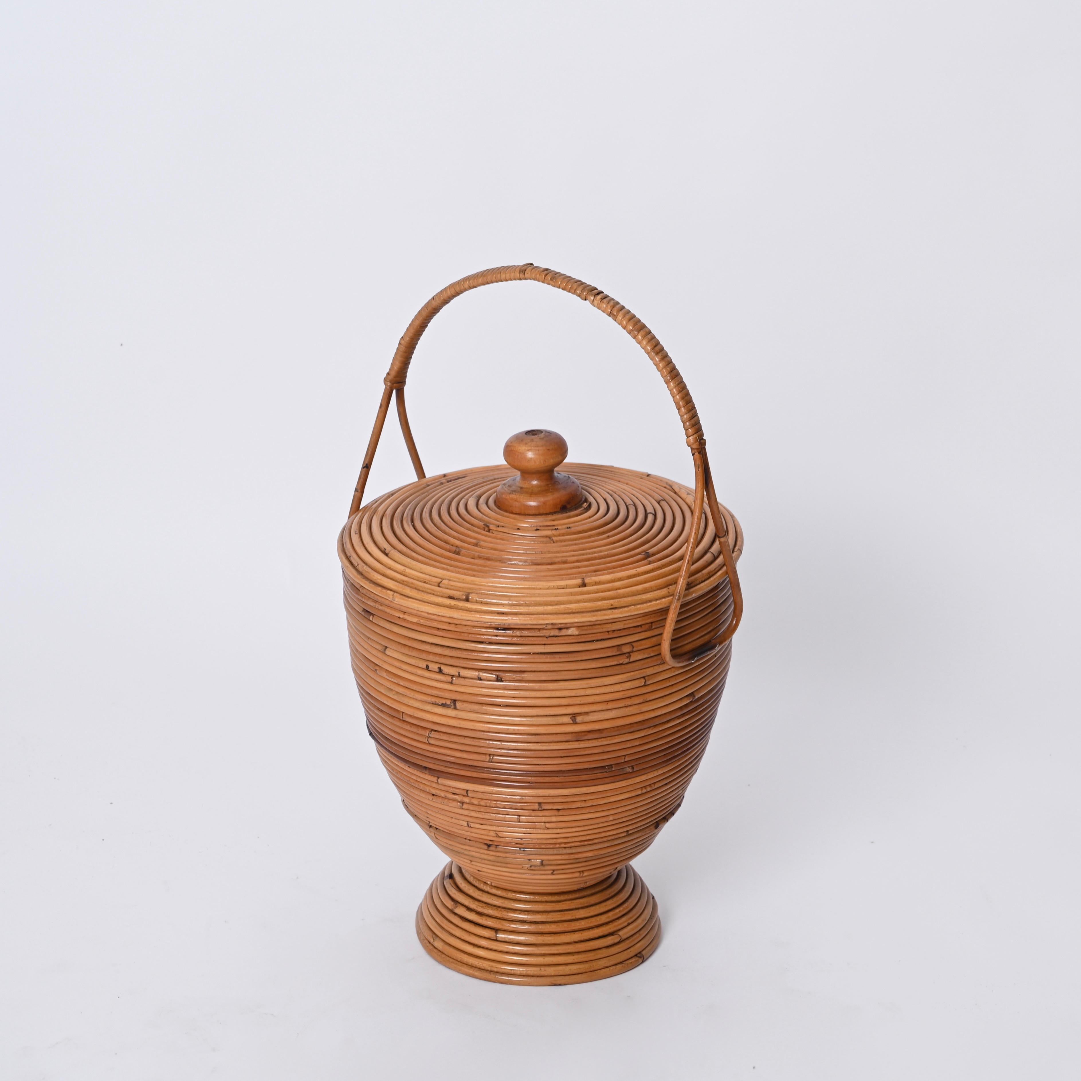 Mid-Century Decorative Basket in Rattan and Wicker by Vivai del Sud, Italy 1970s For Sale 7