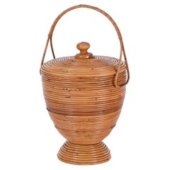 Mid-Century Decorative Basket in Rattan and Wicker by Vivai del Sud, Italy 1970s