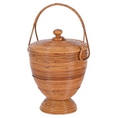 Vintage Mid-Century Decorative Basket in Rattan and Wicker by Vivai del Sud, Italy 1970s