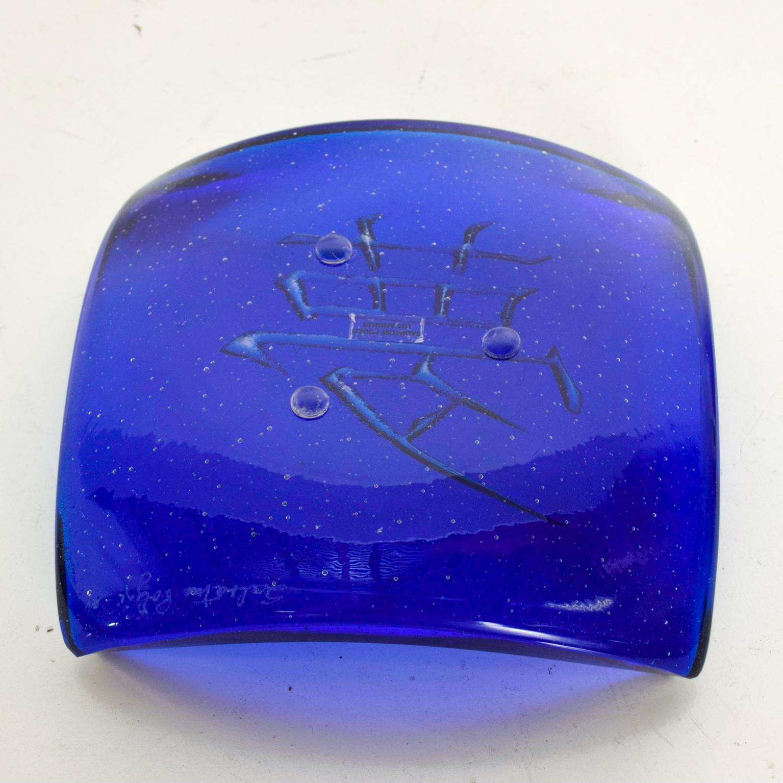 Midcentury Decorative Blue Glass Dish Signed Salvatore Polizzi 2