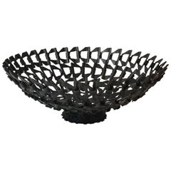 Mid-Century Decorative Bowl Made from Repurposed Iron Conveyor Belt 