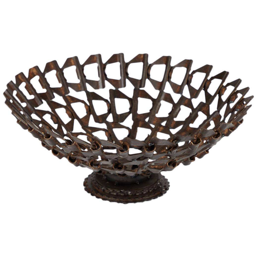 Midcentury Decorative Bowl Made from Repurposed Iron Conveyor Belt