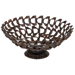 Used Midcentury Decorative Bowl Made from Repurposed Iron Conveyor Belt
