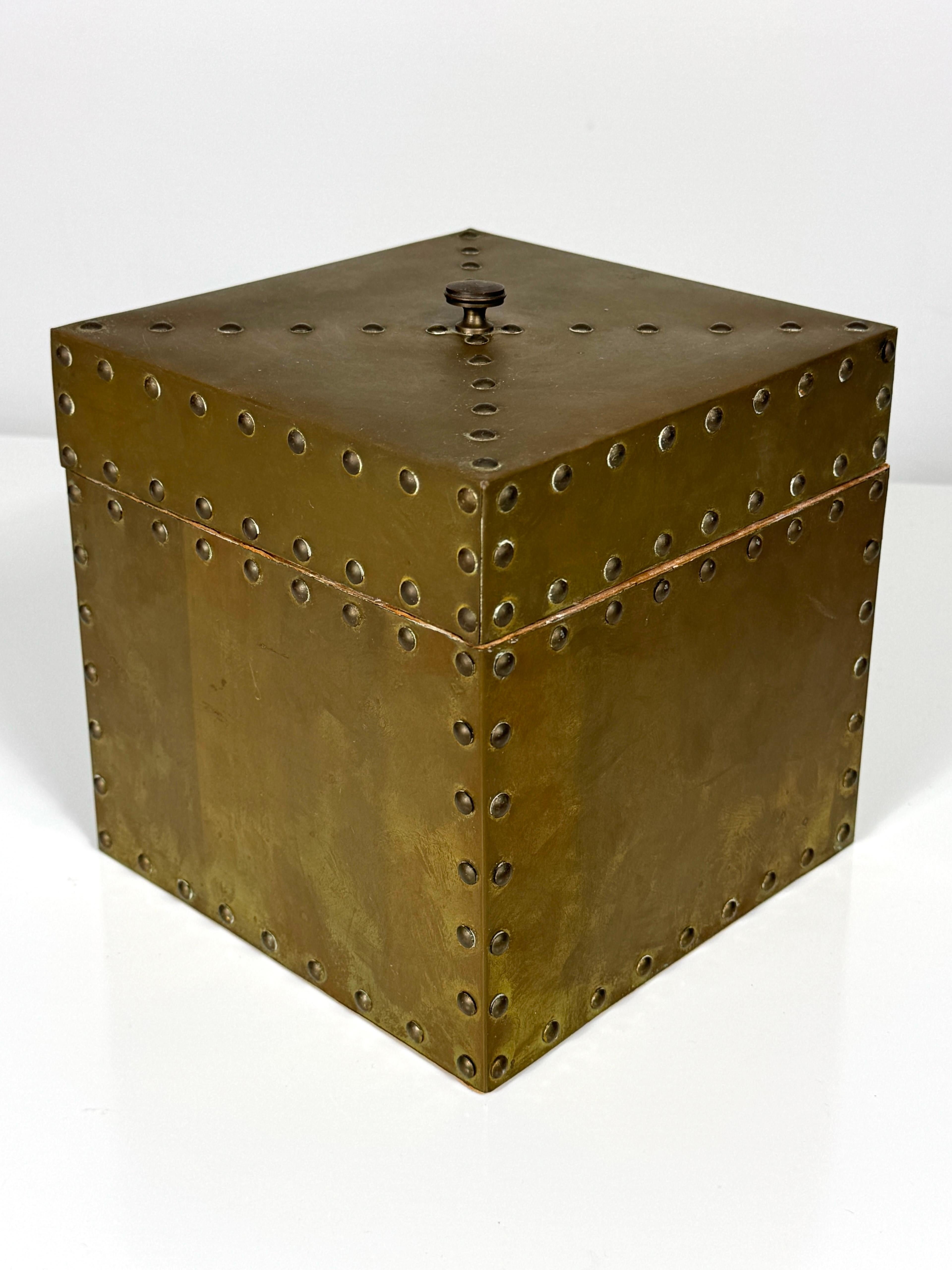 Mid Century Decorative Brass Nailhead Lidded Box by Sarreid Ltd Spain 1960s For Sale 1