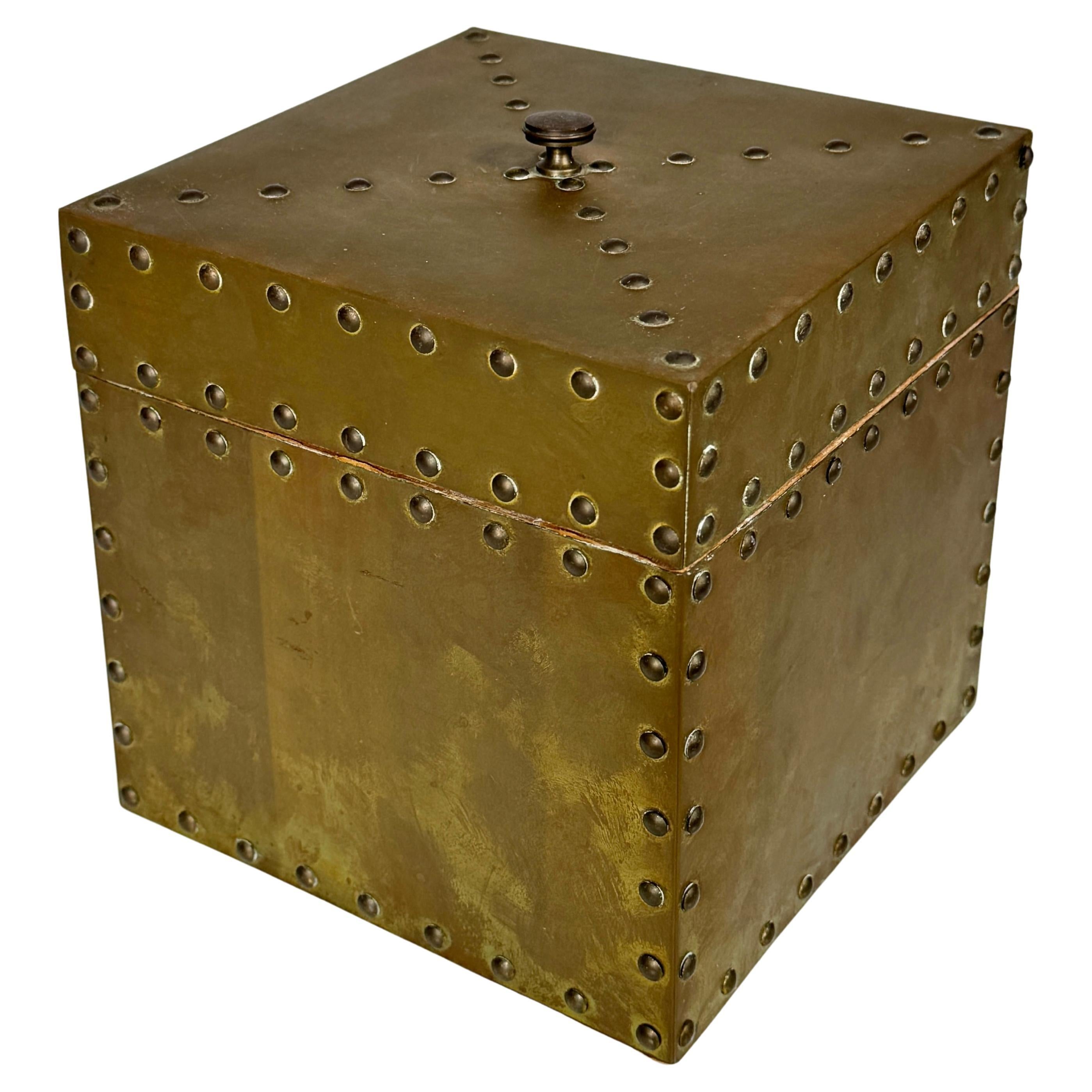 Mid Century Decorative Brass Nailhead Lidded Box by Sarreid Ltd Spain 1960s For Sale