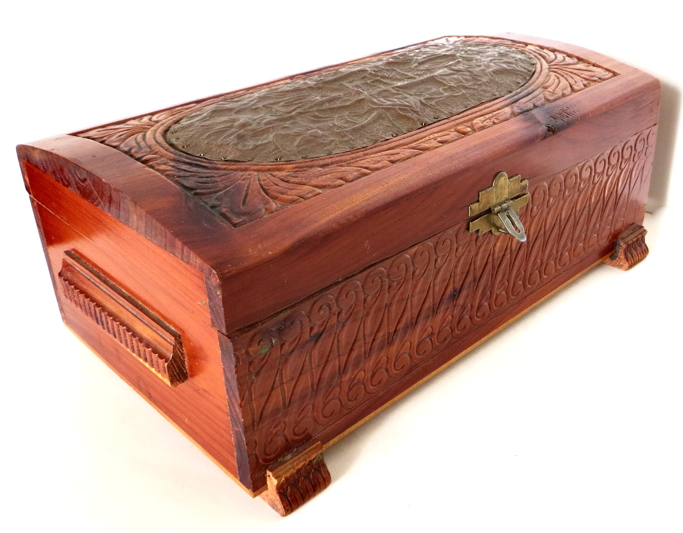 American Mid Century Decorative Carved Valuables Box  For Sale