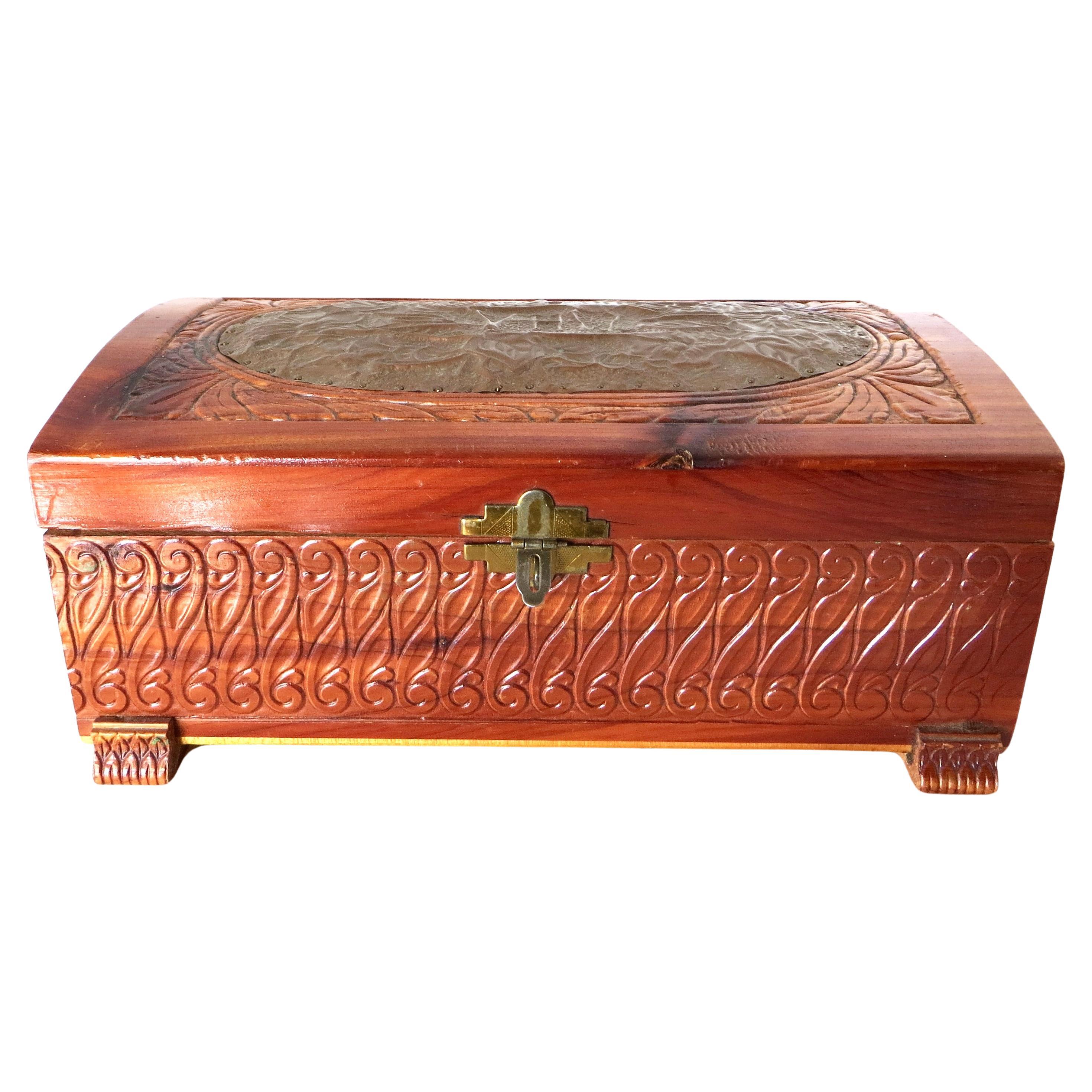Mid Century Decorative Carved Valuables Box  For Sale