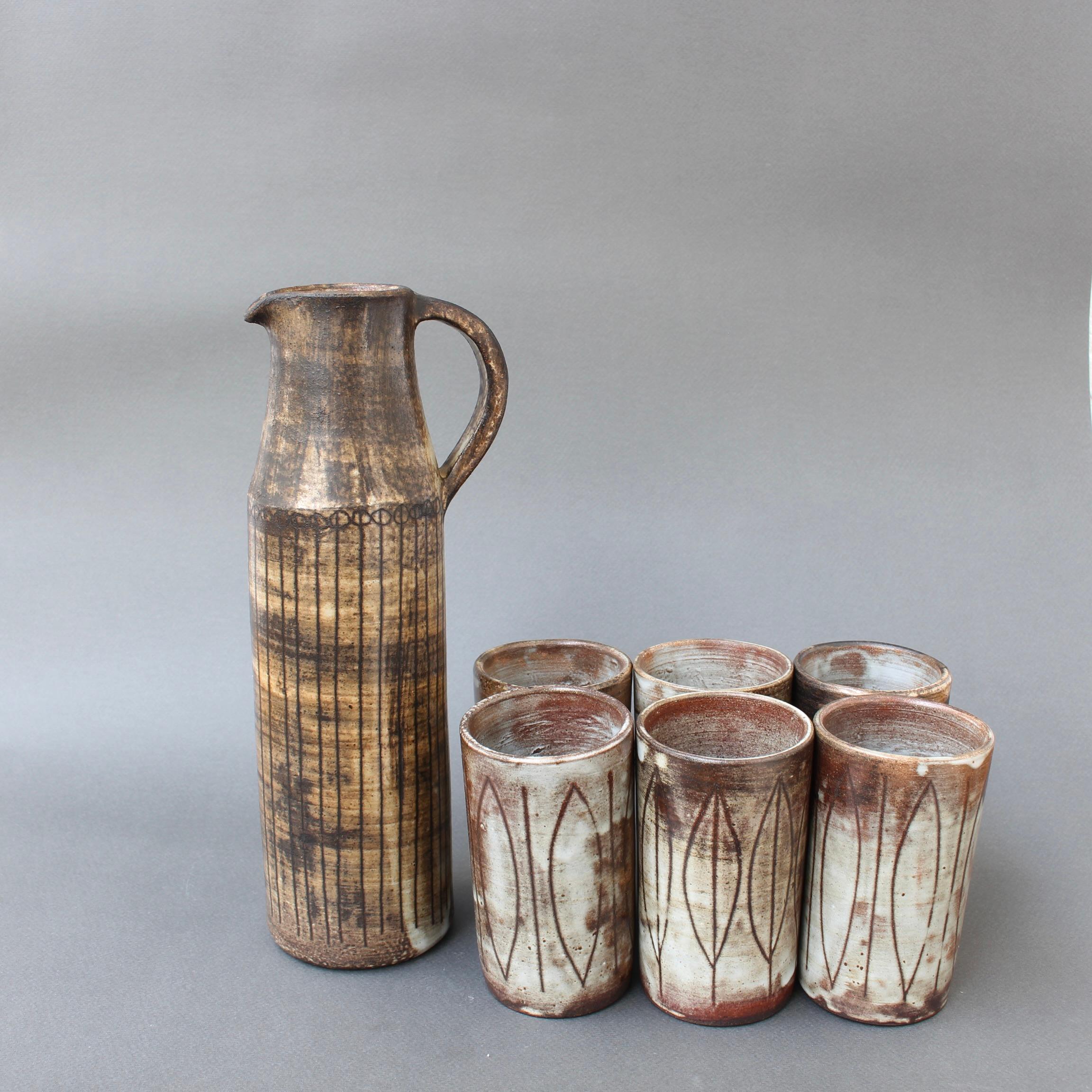 French Mid-Century Decorative Ceramic Drink Set by Jacques Pouchain - Atelier Dieulefit For Sale