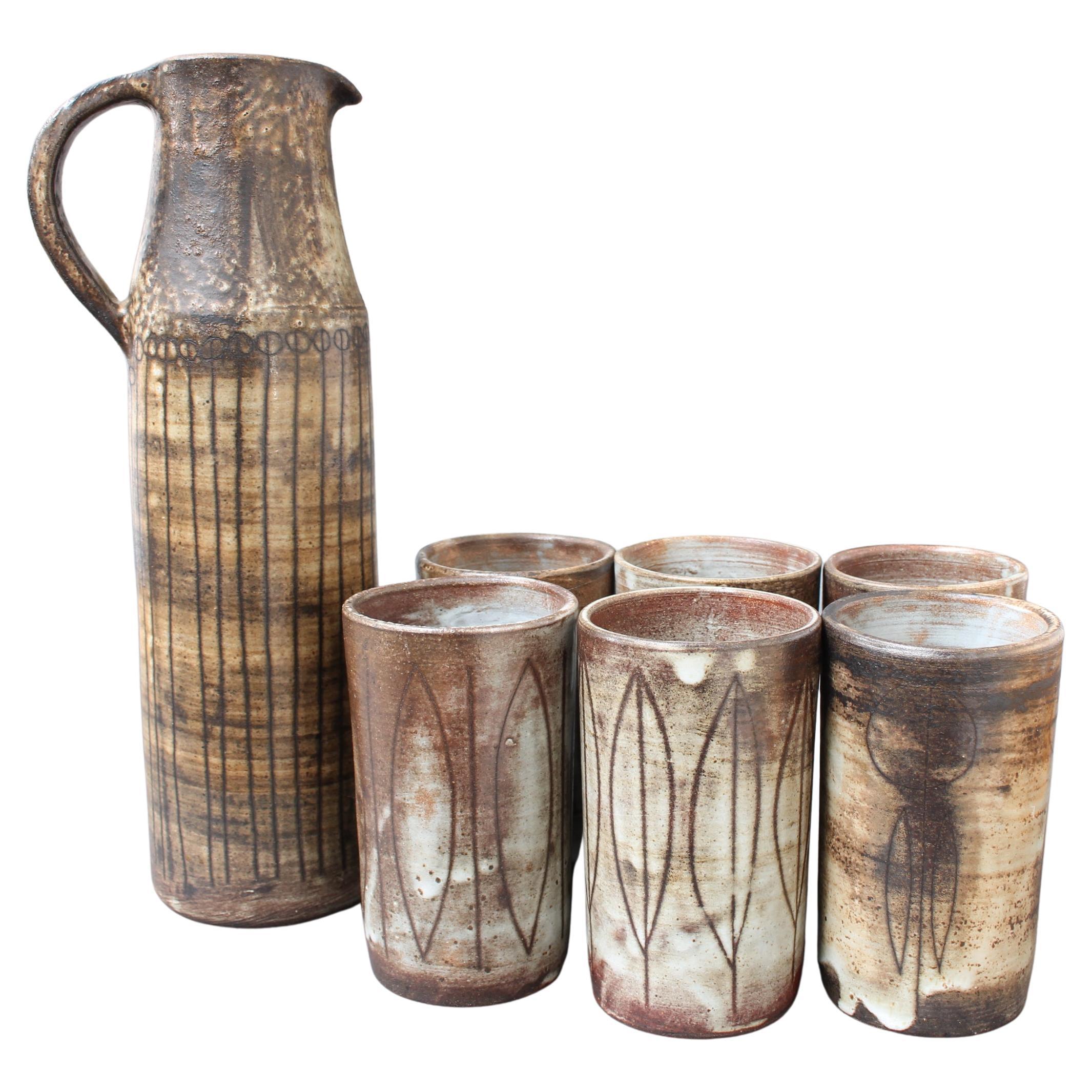Dekoratives Keramik-Getränke-Set aus der Mitte des Jahrhunderts von Jacques Pouchain – Atelier Dieulefit im Angebot