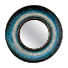 Specchio rotondo in ceramica decorativa di metà secolo, 1960 circa, Francia.