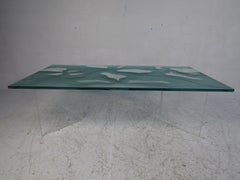 Midcentury Decorative Frosted Glass Top Coffee Table