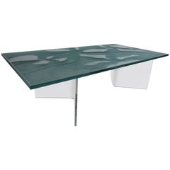 Midcentury Decorative Frosted Glass Top Coffee Table