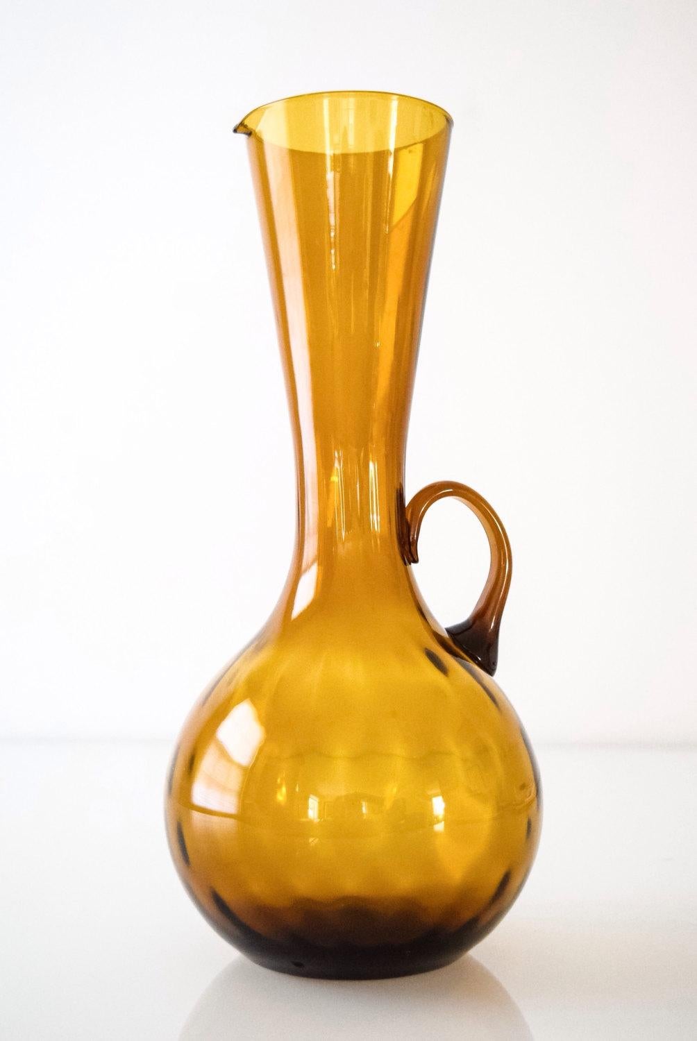 Mid-Century Modern Mid Century Decorative Gold Amber Glass Pitcher or Vase For Sale